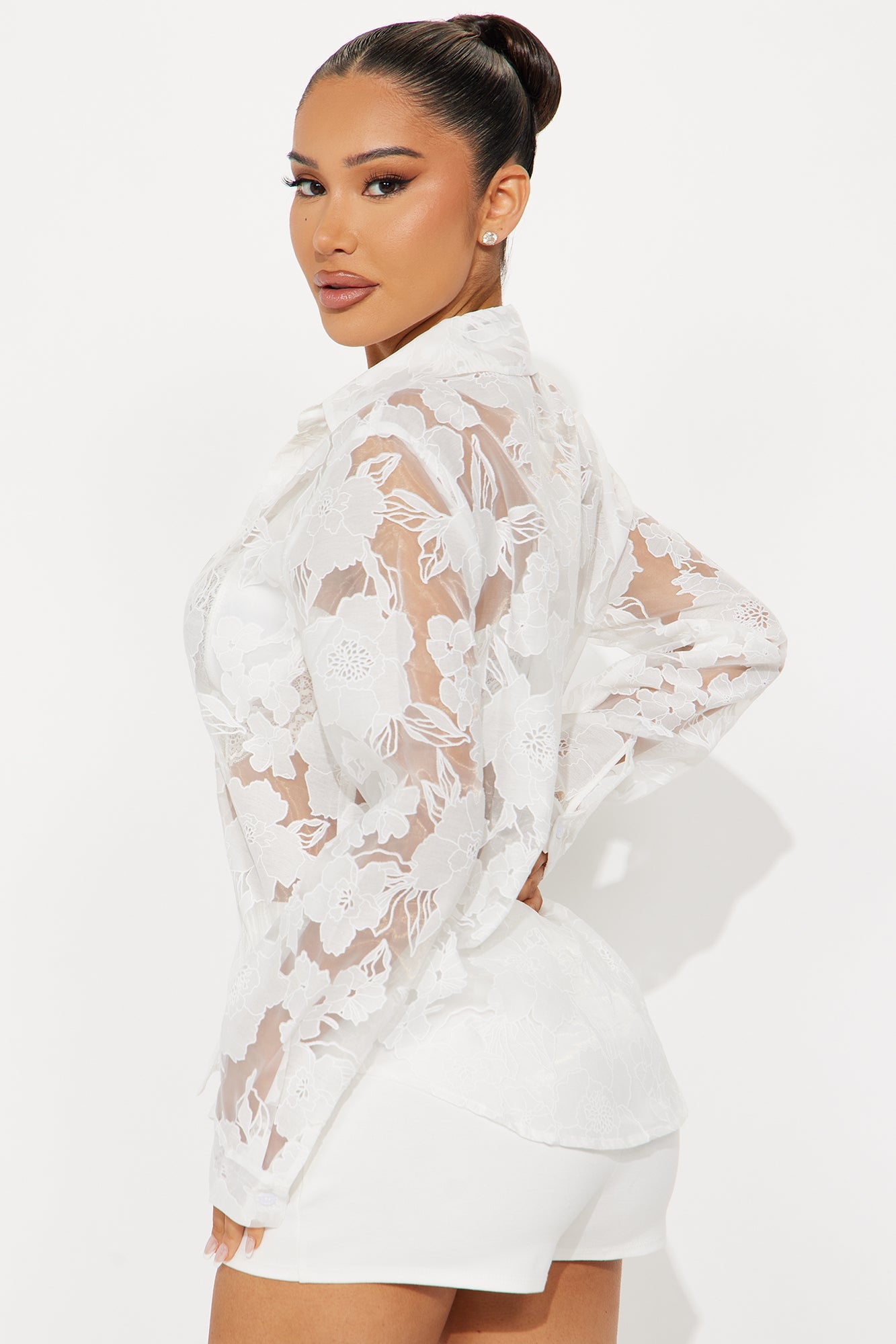 Read Me A Sweet Poem Floral Chiffon Shirt - White