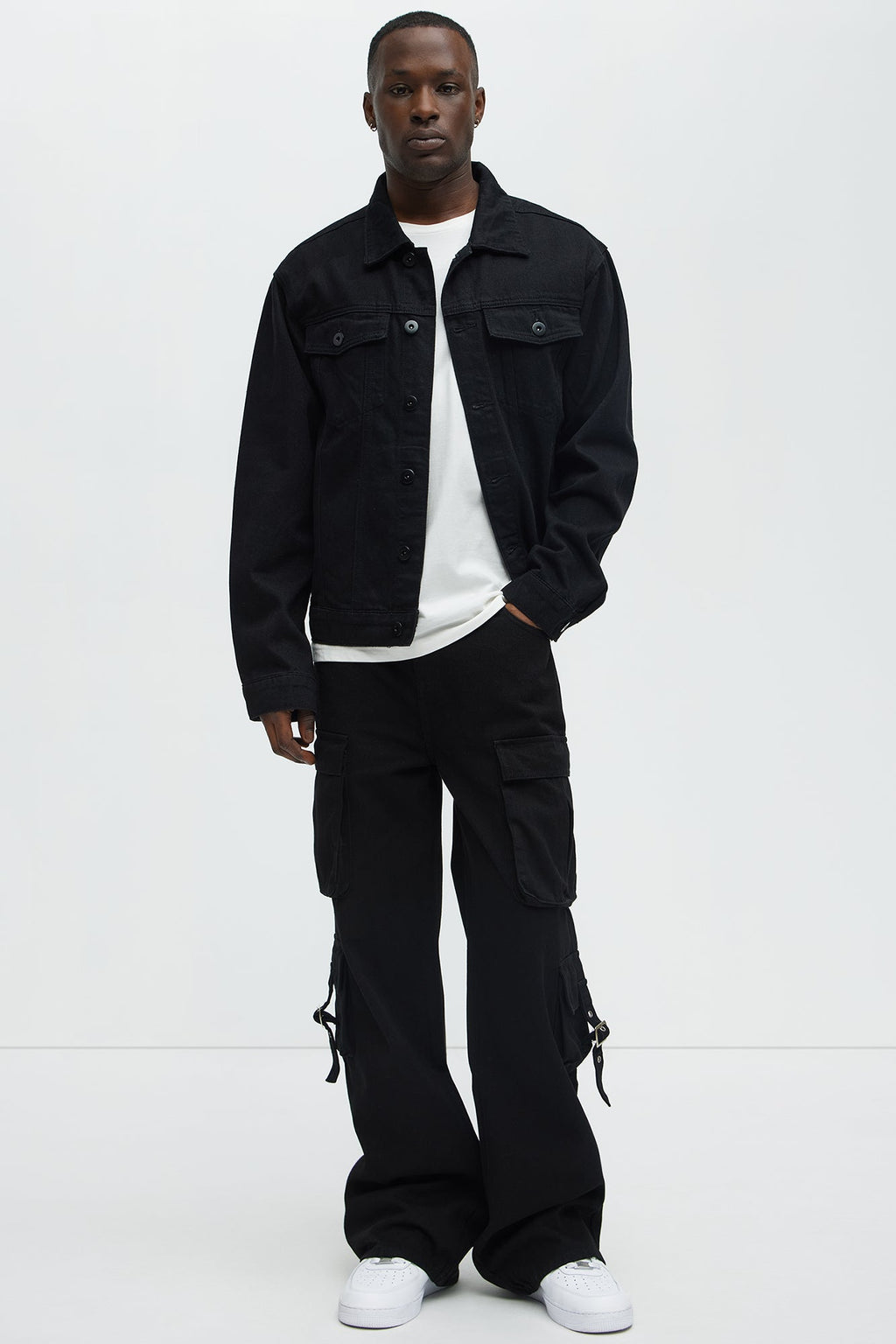 These Streets Cargo Buckle Straps Baggy Jeans - Black
