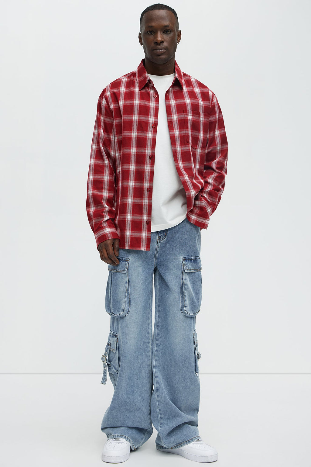 These Streets Cargo Buckle Straps Baggy Jeans - Light Wash