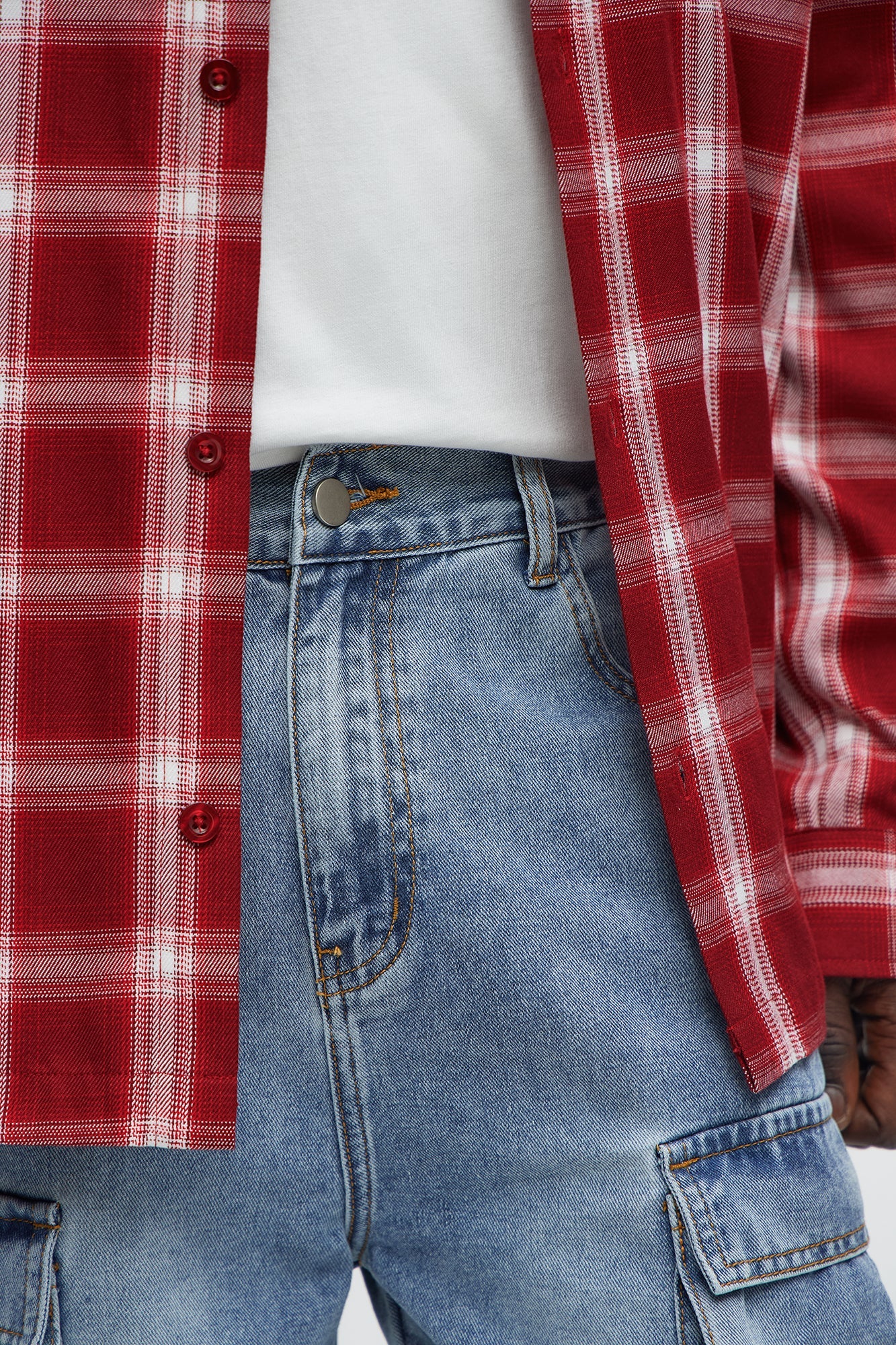 These Streets Cargo Buckle Straps Baggy Jeans - Light Wash