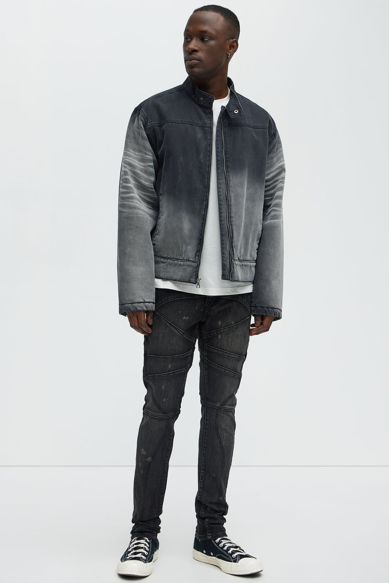 Skinny Ramped Up Panel Bleach Spot Jeans - Black Wash
