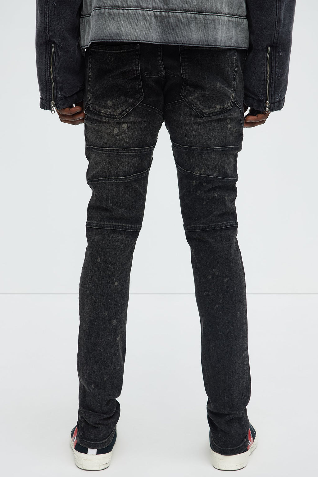 Skinny Ramped Up Panel Bleach Spot Jeans - Black Wash