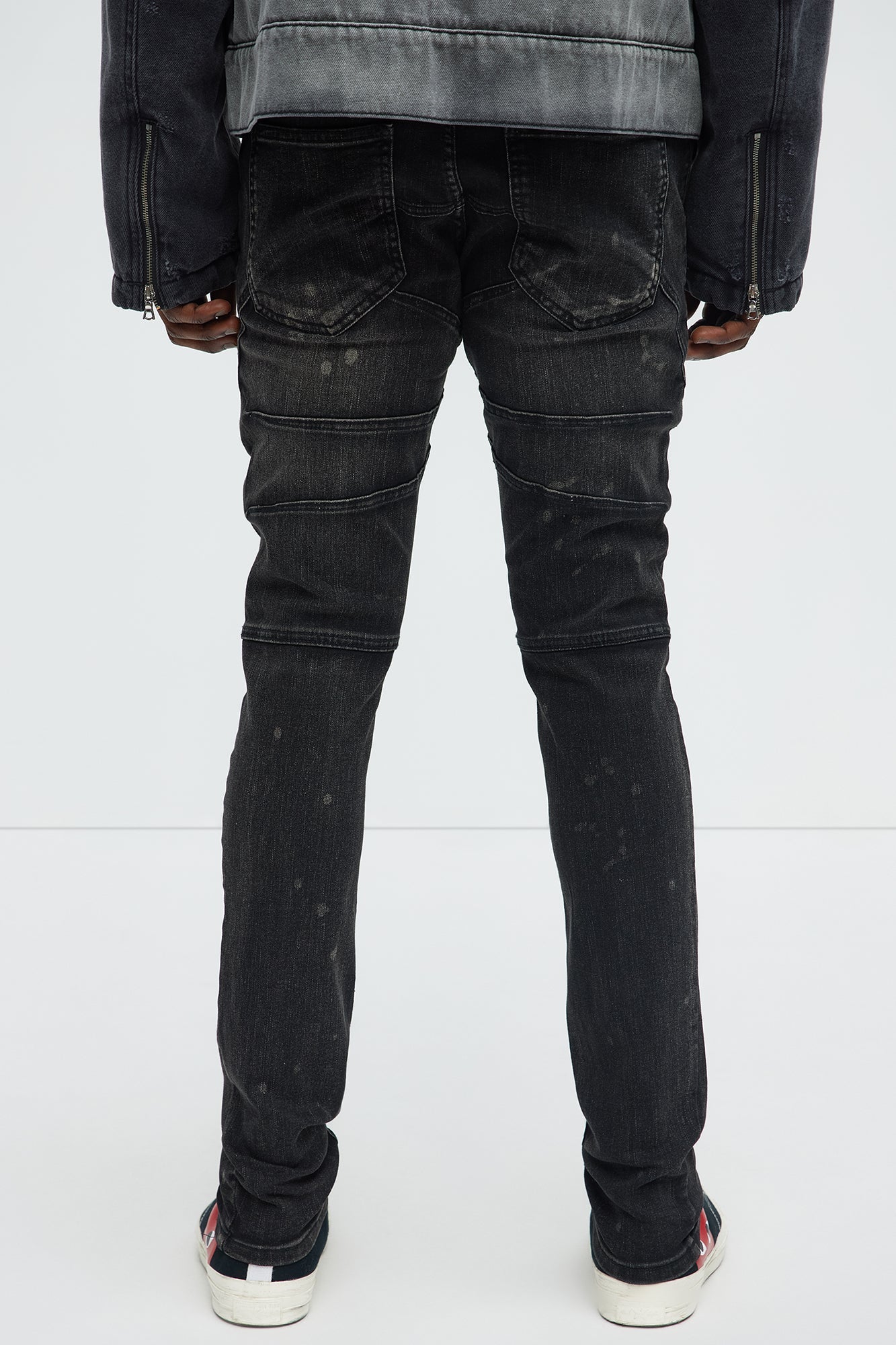Skinny Ramped Up Panel Bleach Spot Jeans - Black Wash