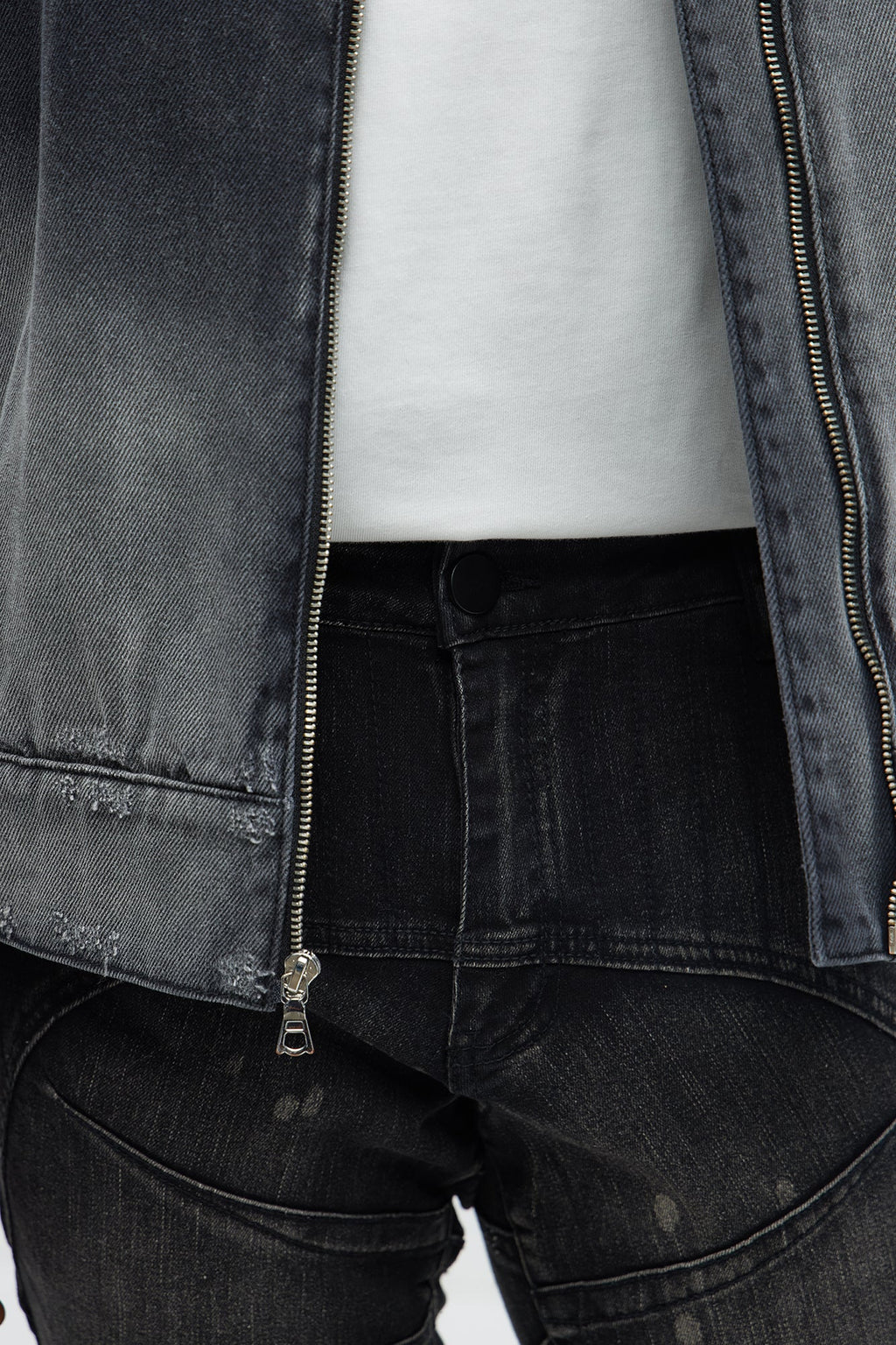 Skinny Ramped Up Panel Bleach Spot Jeans - Black Wash