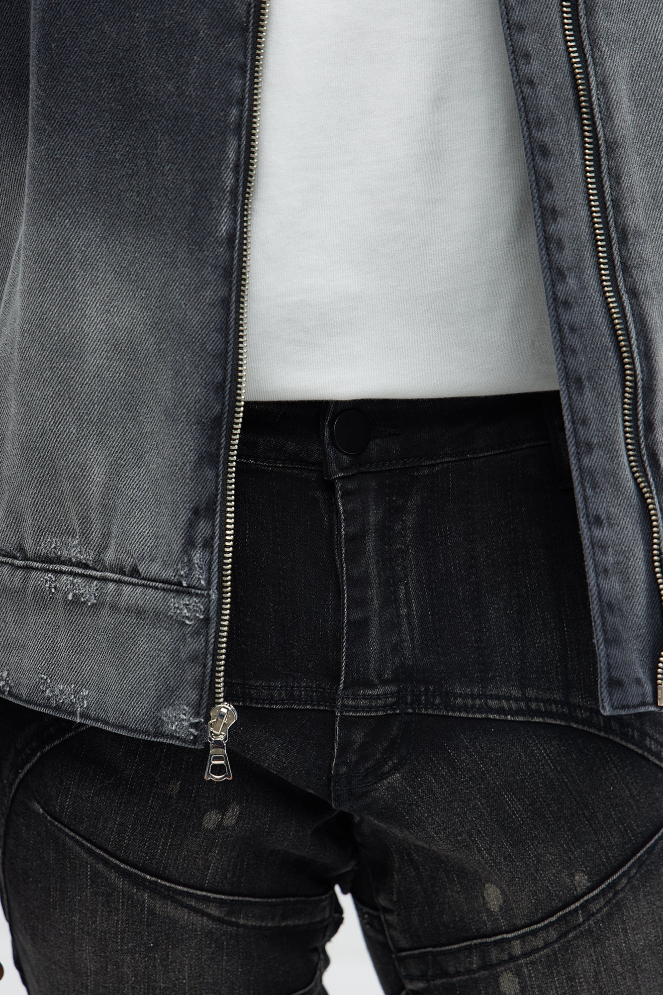 Skinny Ramped Up Panel Bleach Spot Jeans - Black Wash