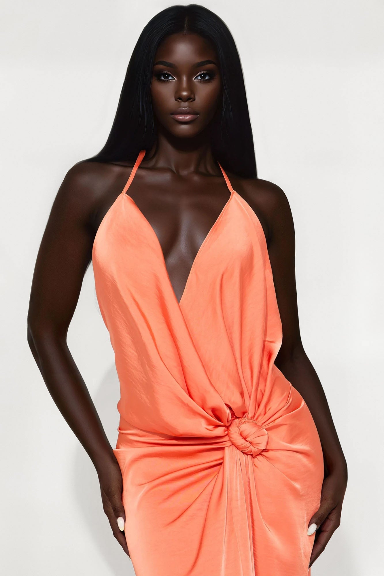 Evening Bliss Backless Satin Maxi Dress - Orange