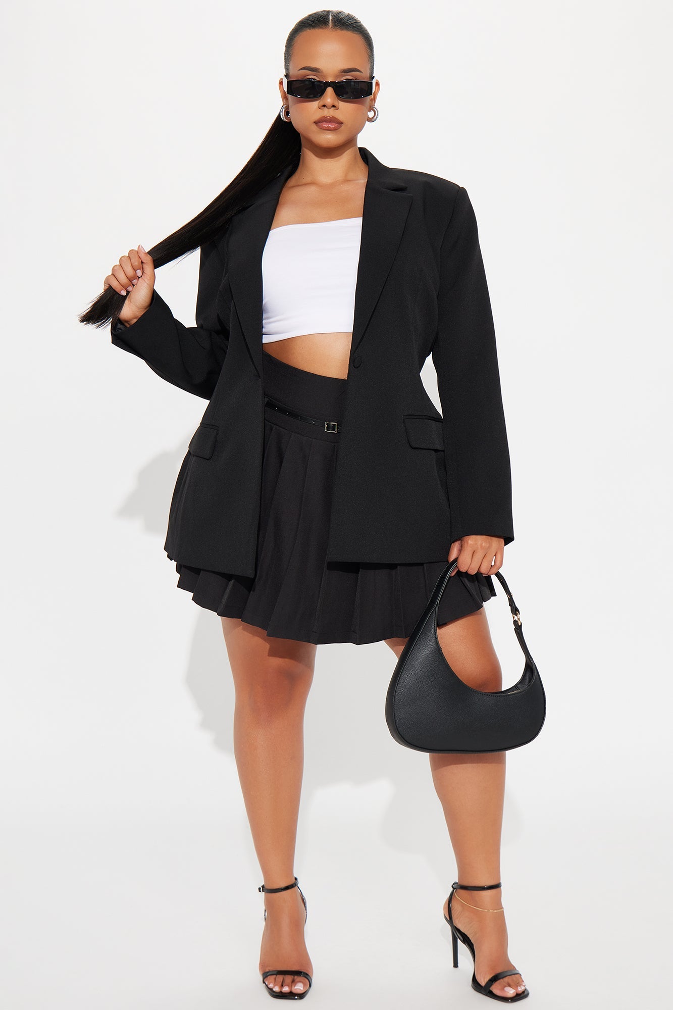 Nikita Double Waistband Pleated Mini Skirt - Black