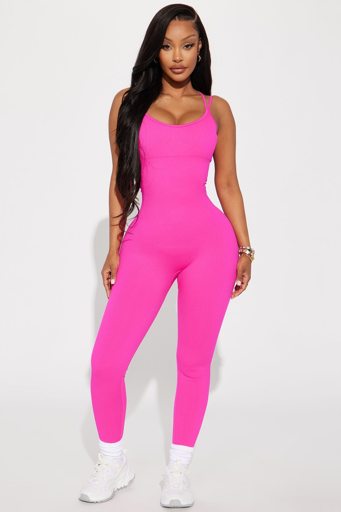 Effortless Joyce Ribbed Seamless Jumpsuit - Neon Pink