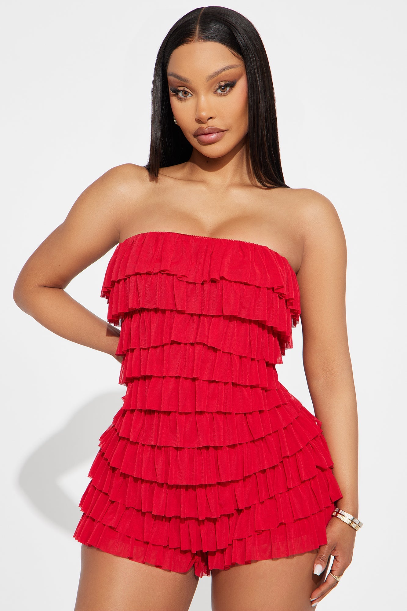 Good Girl Gone Rogue Mesh Romper - Red