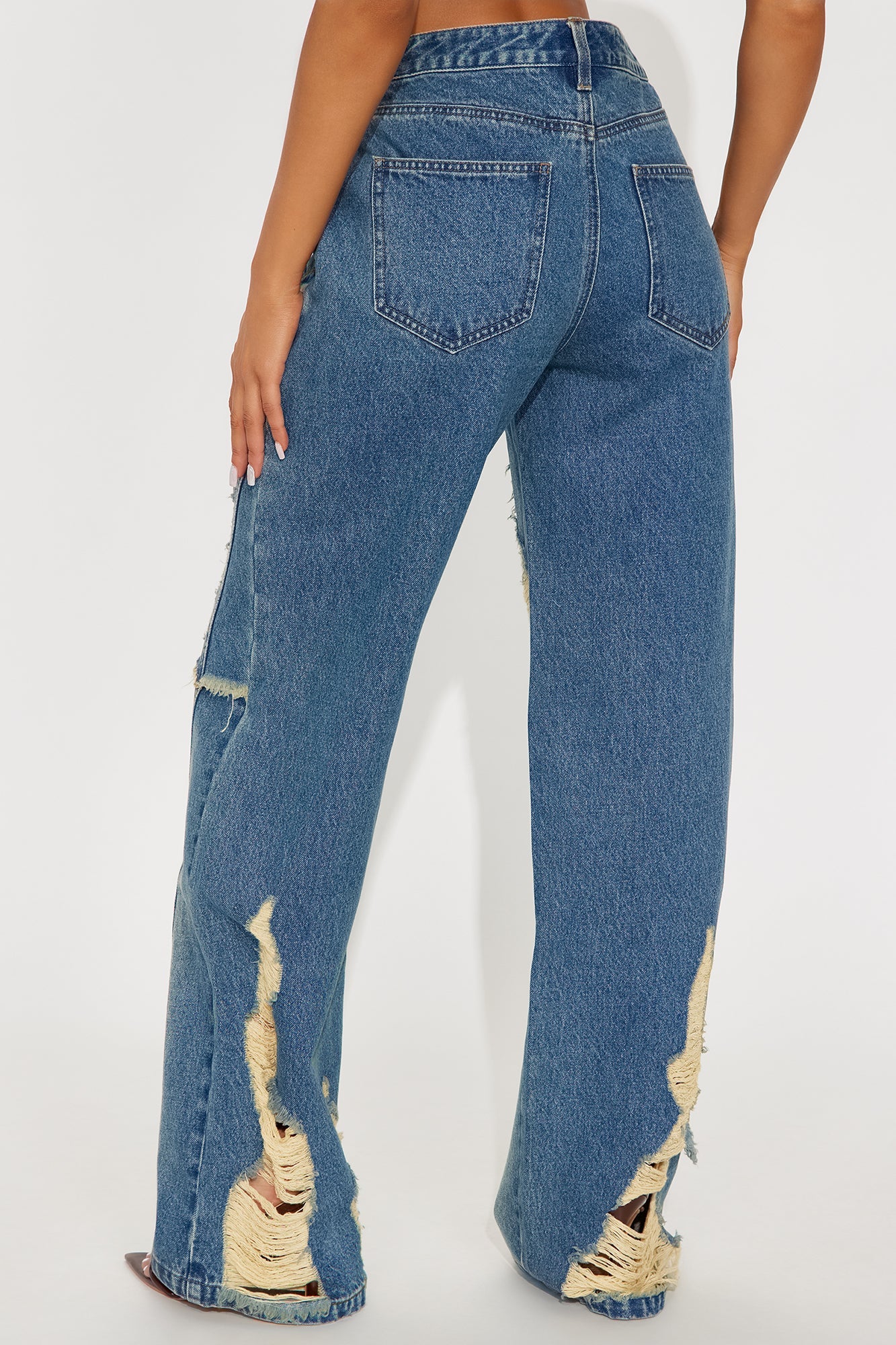 Work For It Ripped Wide Leg Jeans - Medium Wash