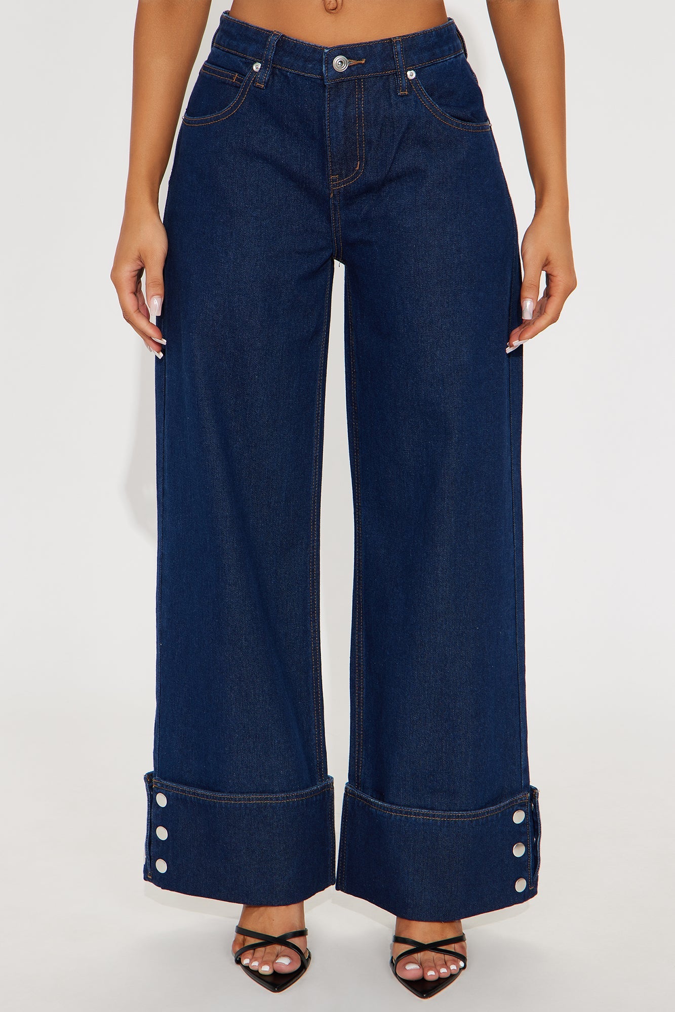 Rhythmically Cuffed Wide Leg Jeans - Dark Wash