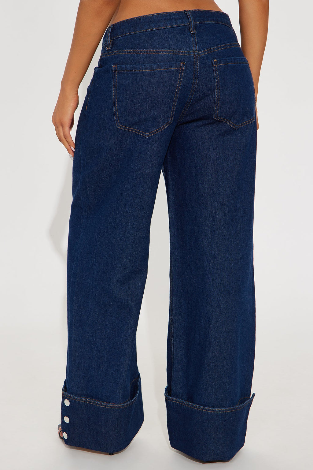 Rhythmically Cuffed Wide Leg Jeans - Dark Wash