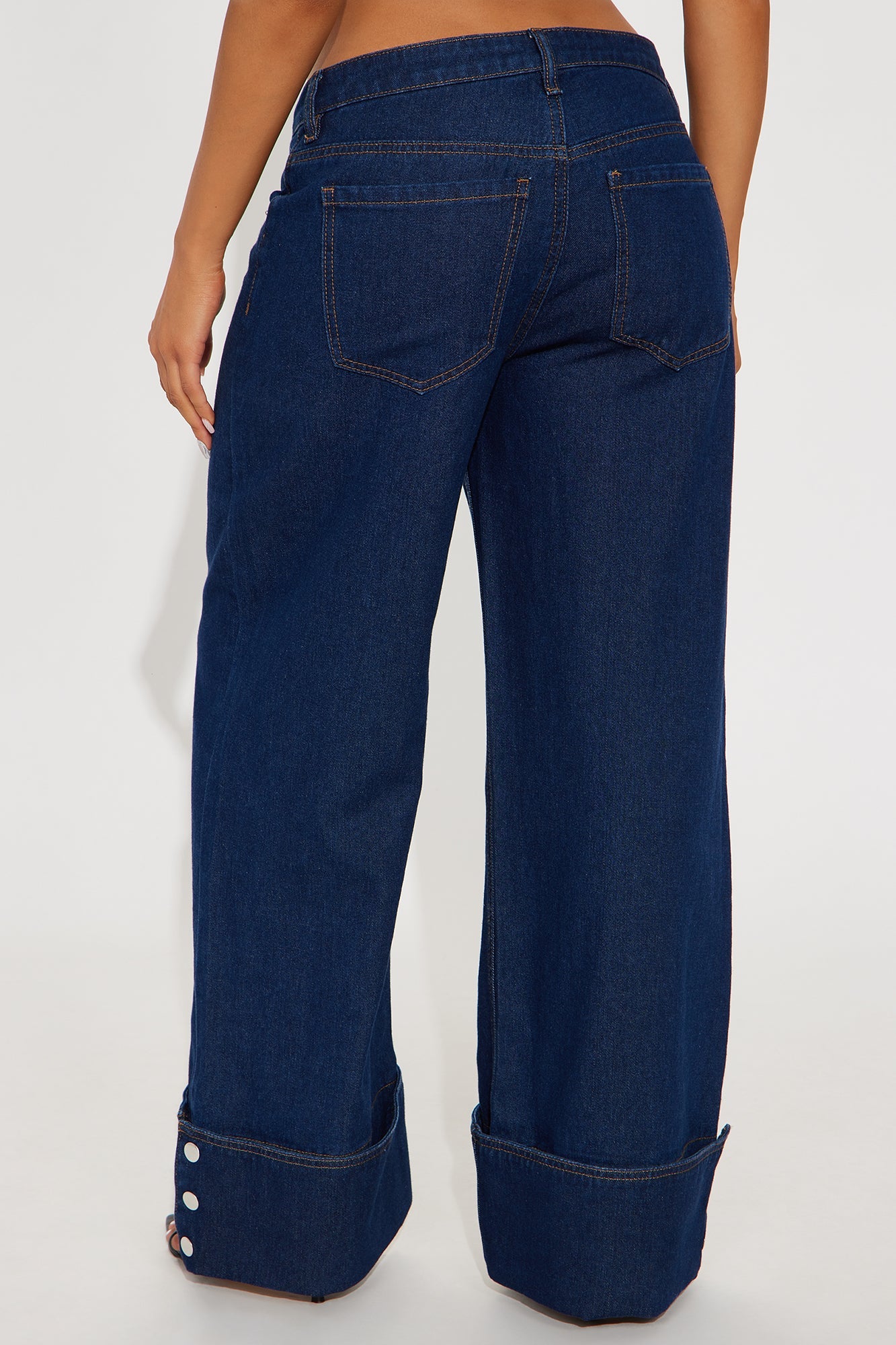 Rhythmically Cuffed Wide Leg Jeans - Dark Wash