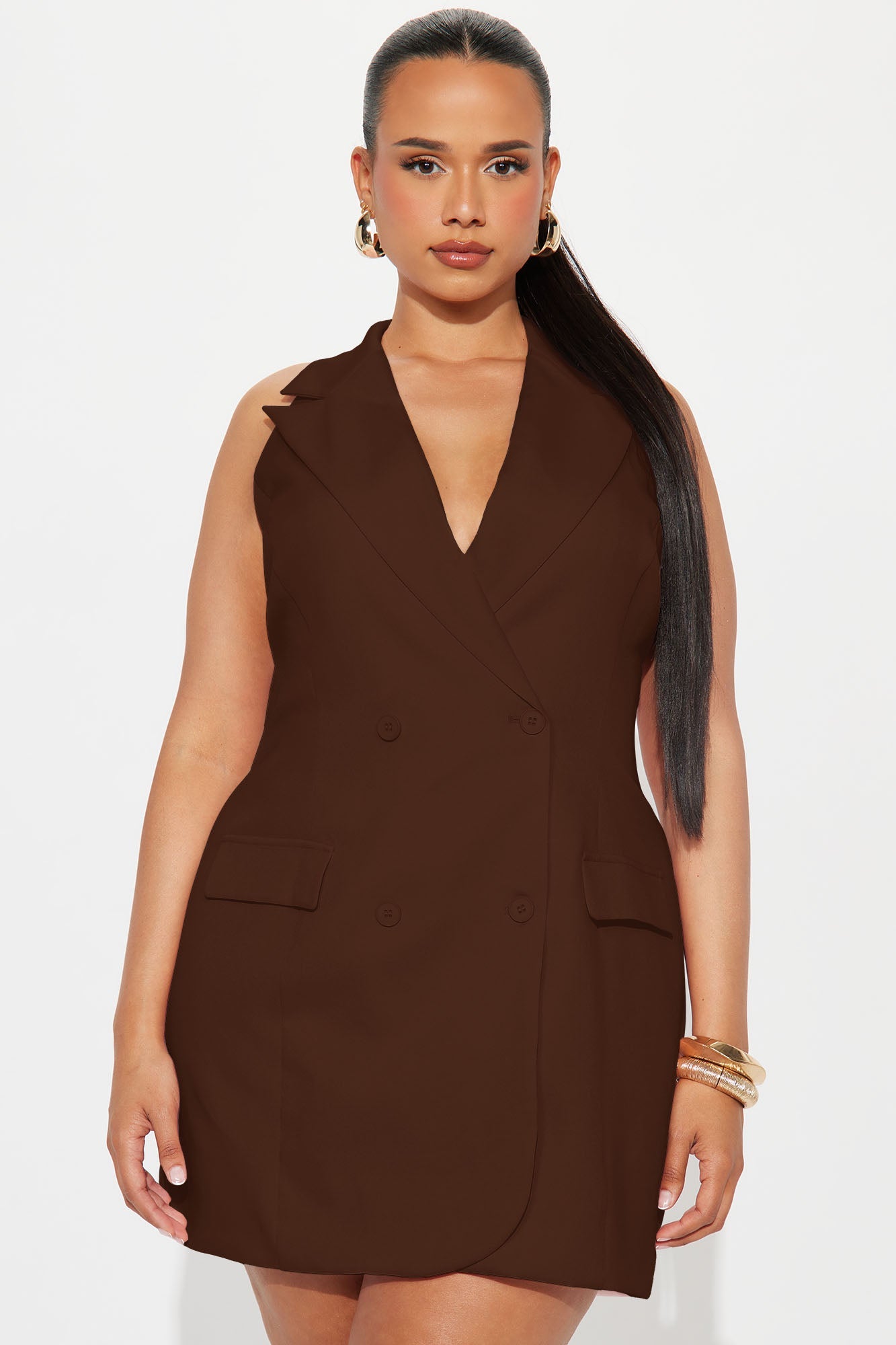Center Of Attention Blazer Mini Dress - Chocolate
