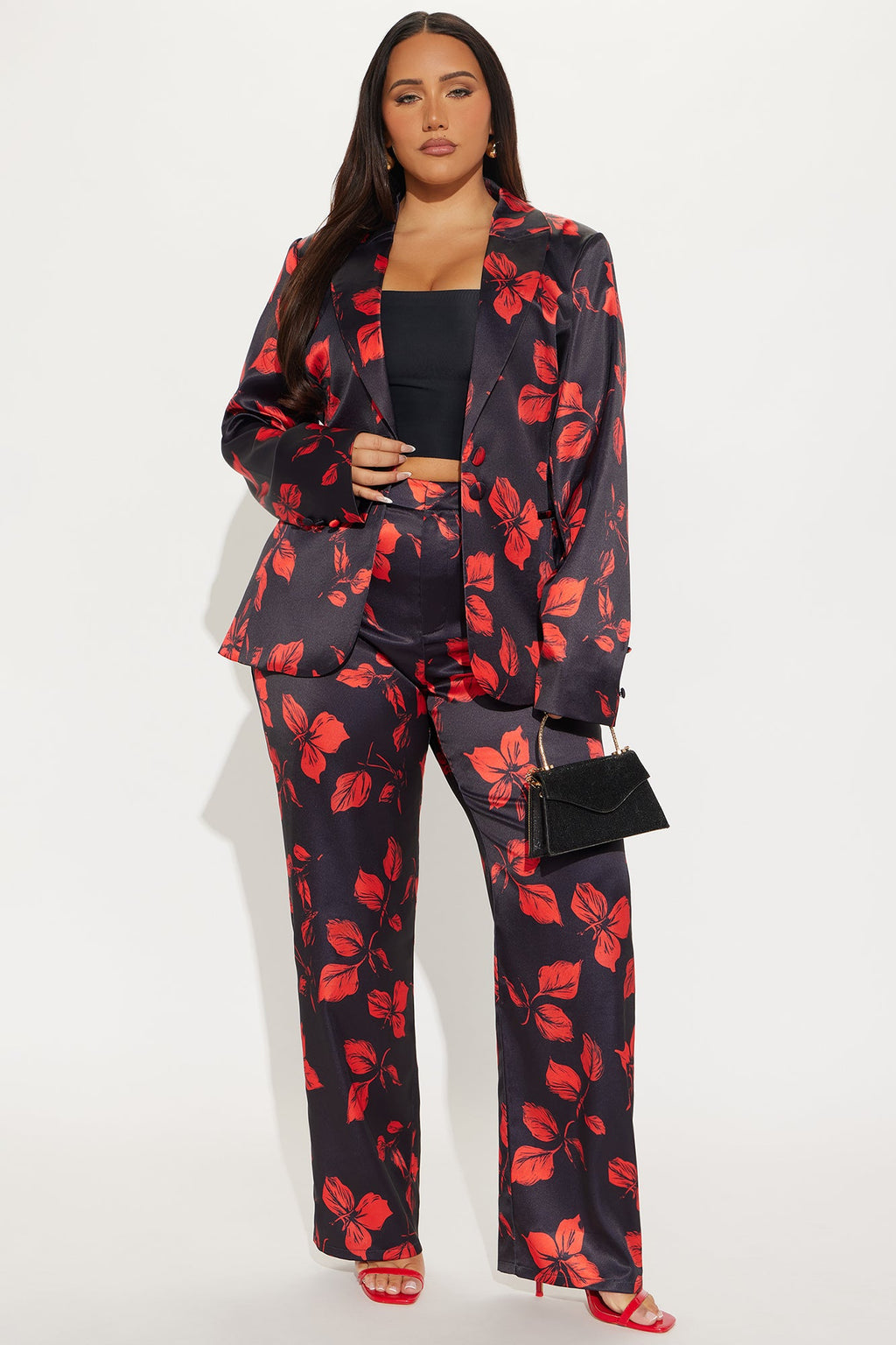 Wild Flower Satin Blazer - Black/combo