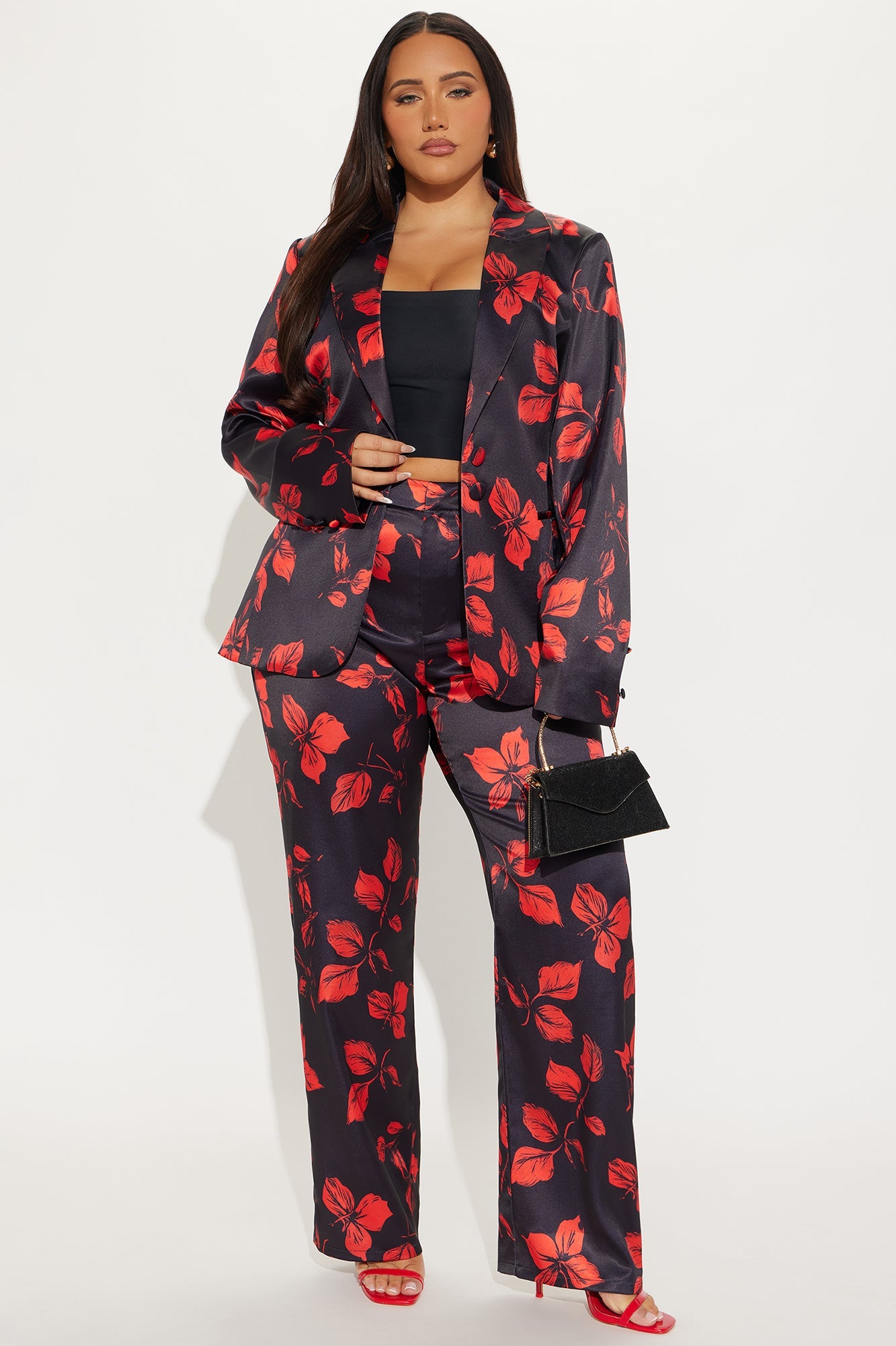 Wild Flower Satin Blazer - Black/combo