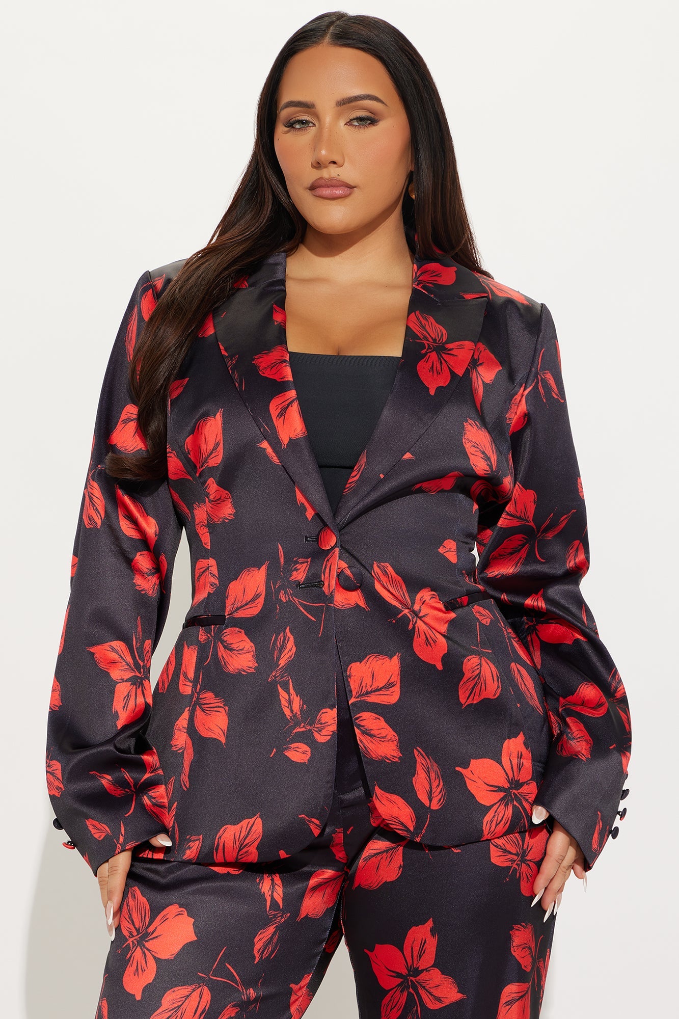 Wild Flower Satin Blazer - Black/combo