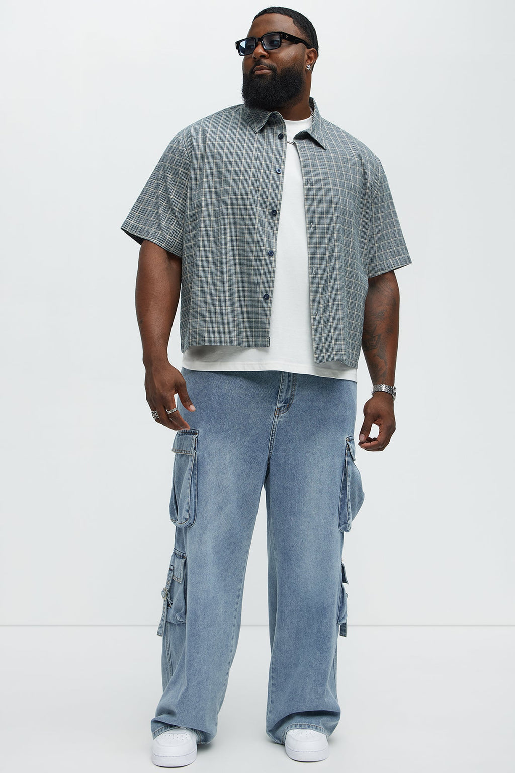 These Streets Cargo Buckle Straps Baggy Jeans - Light Wash