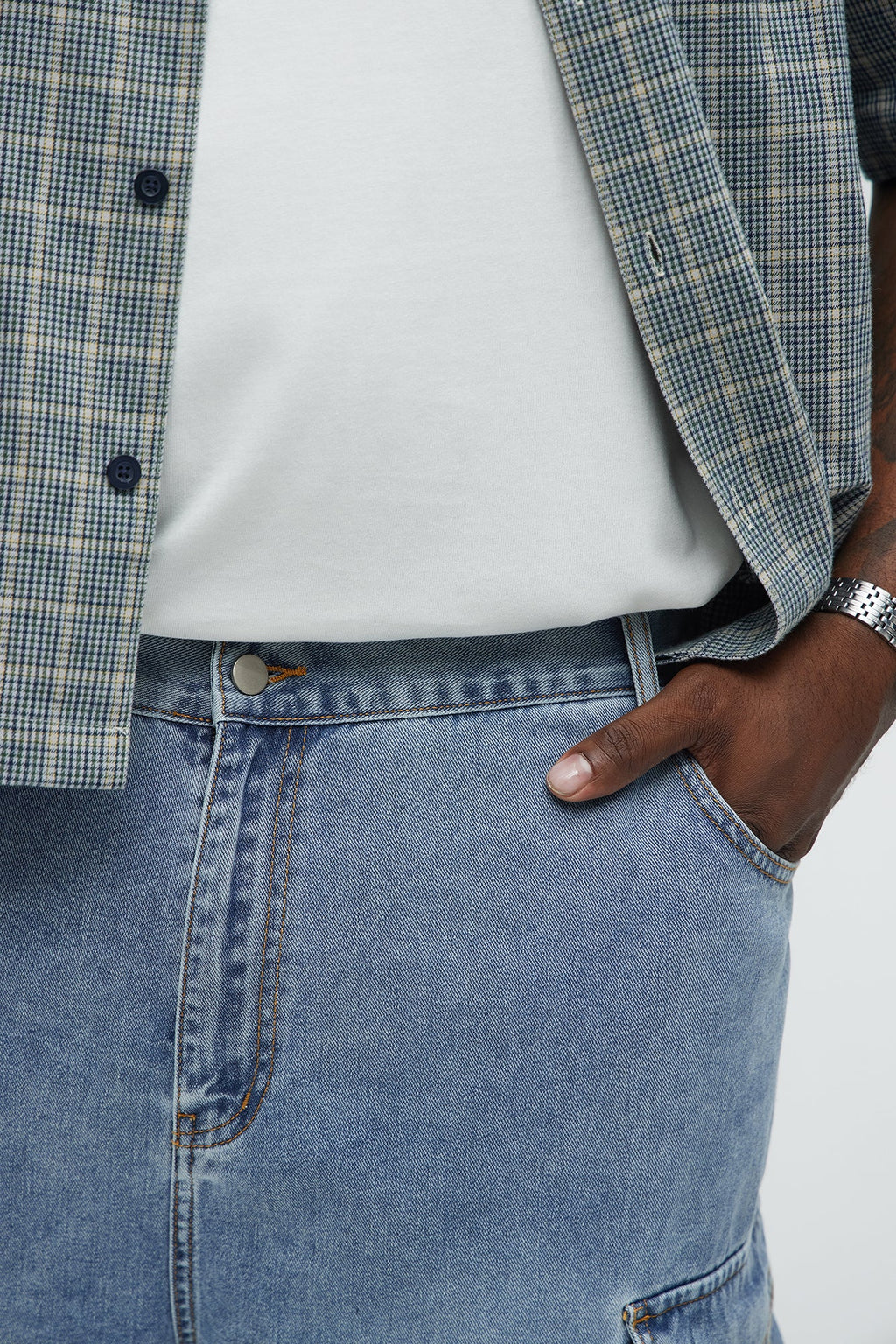 These Streets Cargo Buckle Straps Baggy Jeans - Light Wash