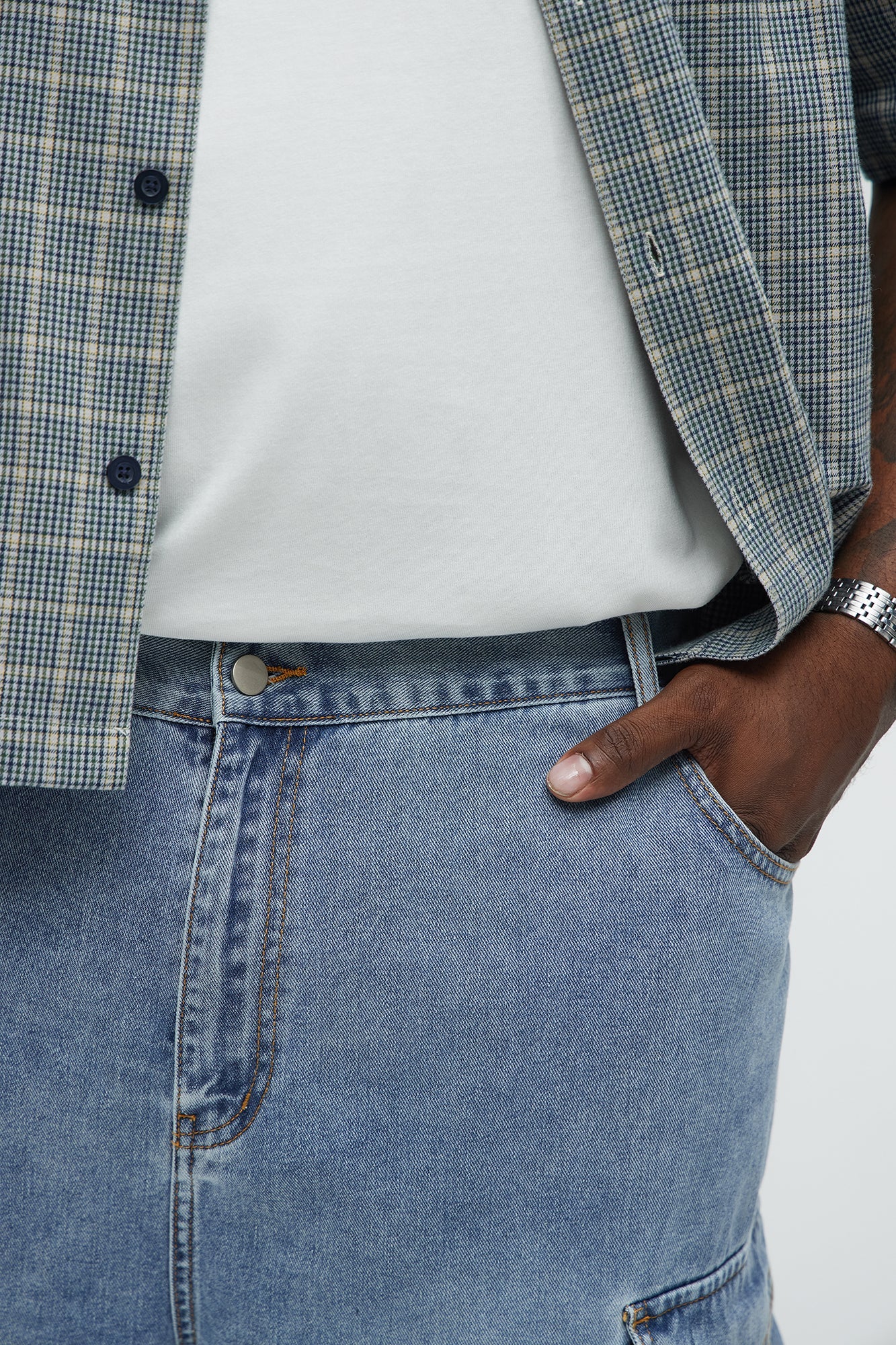 These Streets Cargo Buckle Straps Baggy Jeans - Light Wash