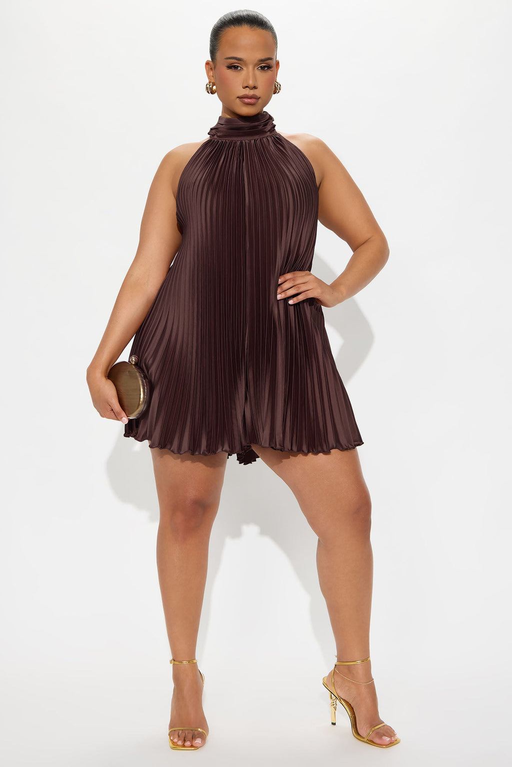 Island Mist Pleated Romper - Chocolate