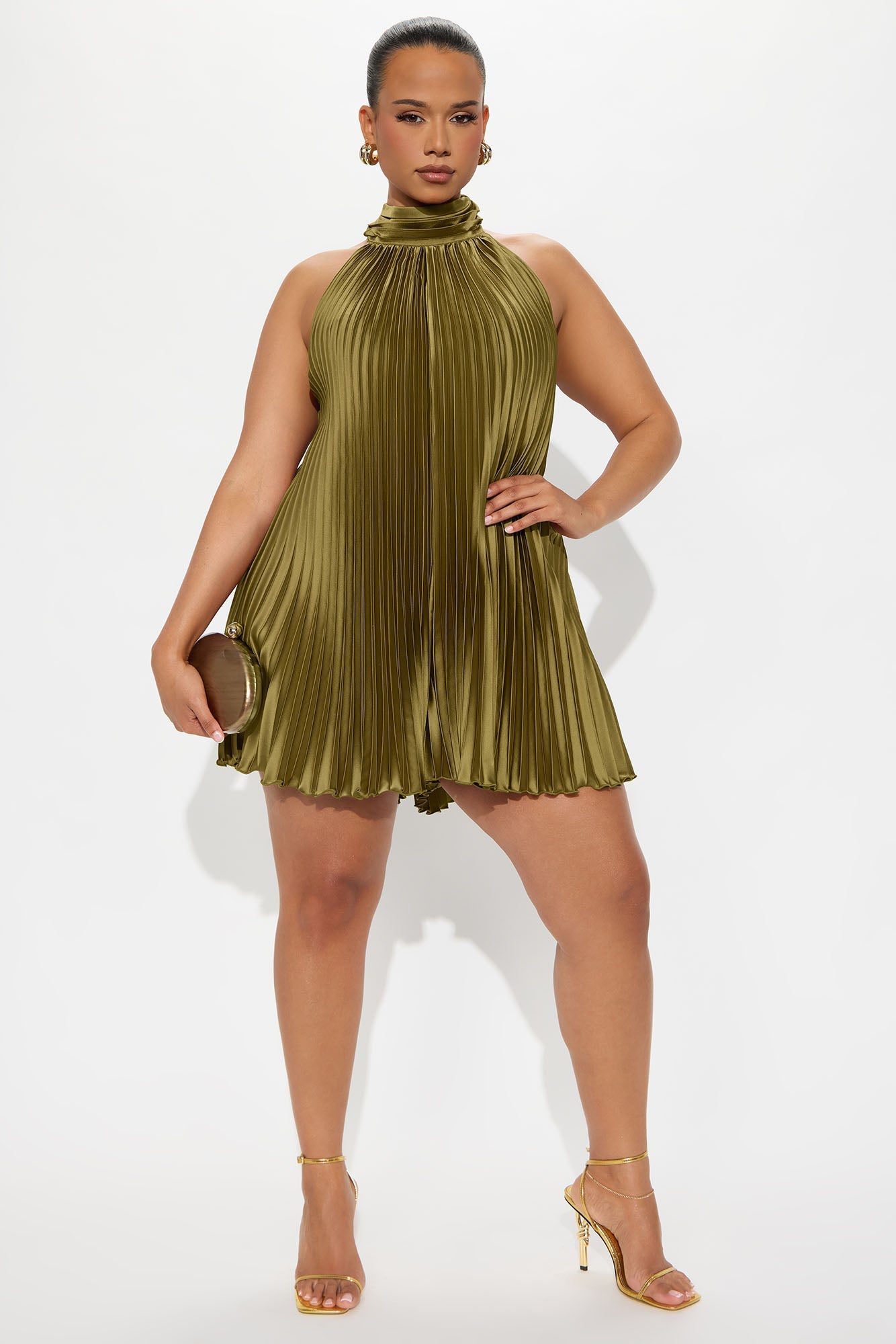 Island Mist Pleated Romper - Olive