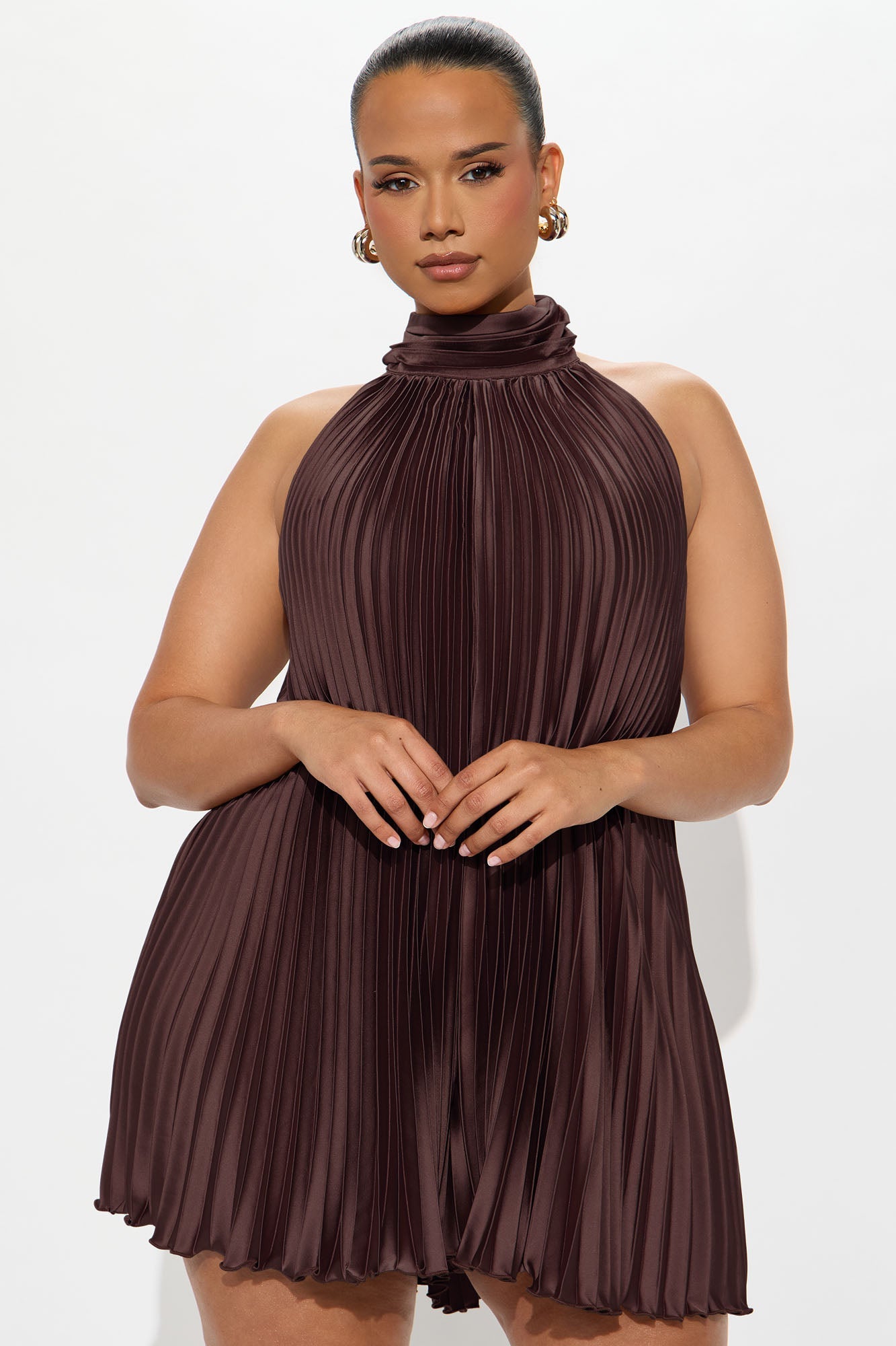 Island Mist Pleated Romper - Chocolate