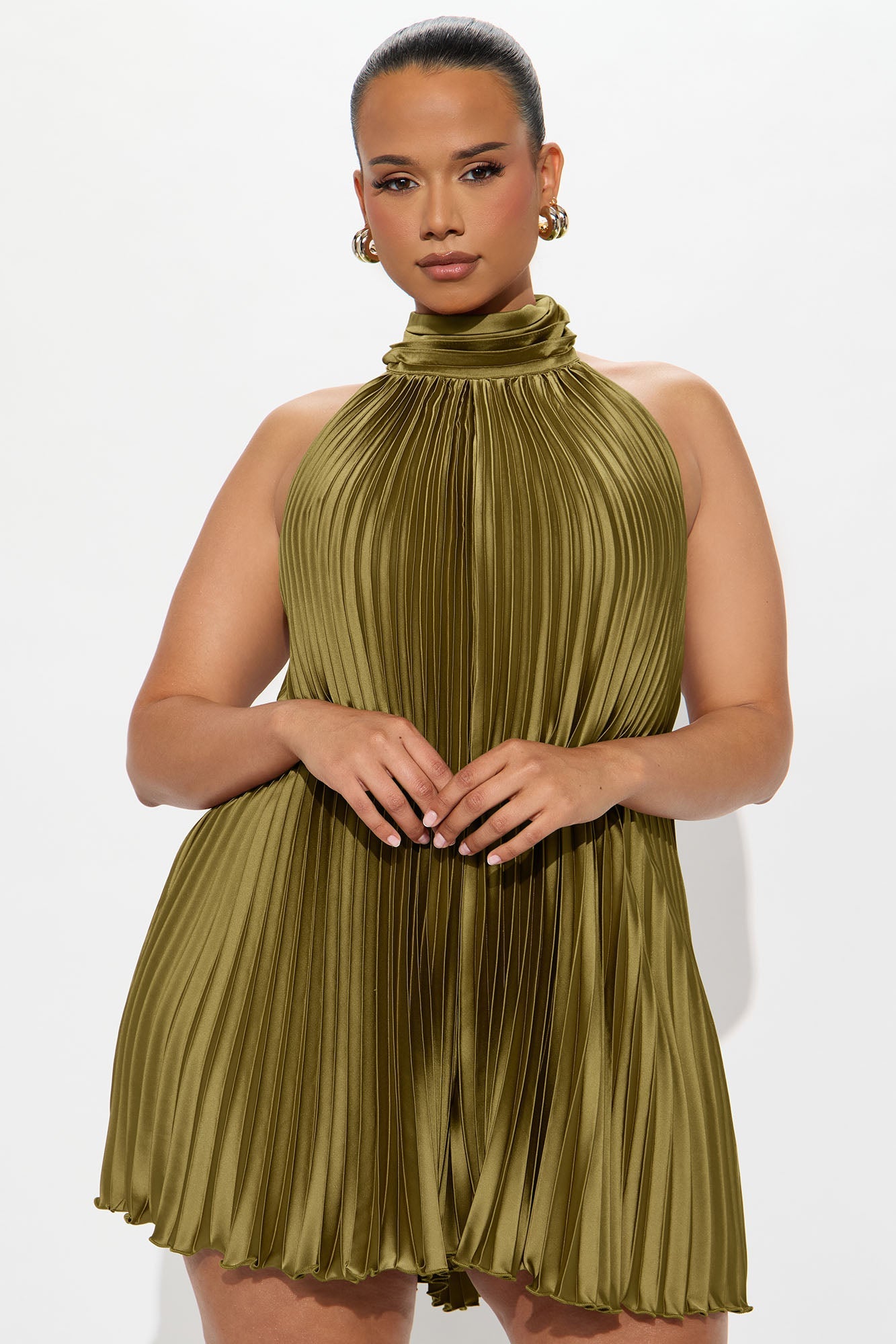 Island Mist Pleated Romper - Olive