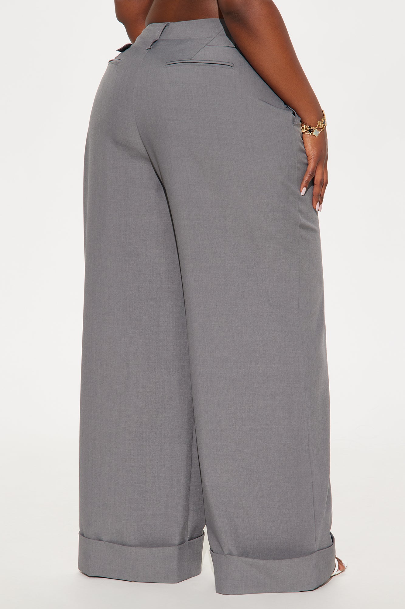 Kiah Cuffed Wide Leg Trouser - Grey