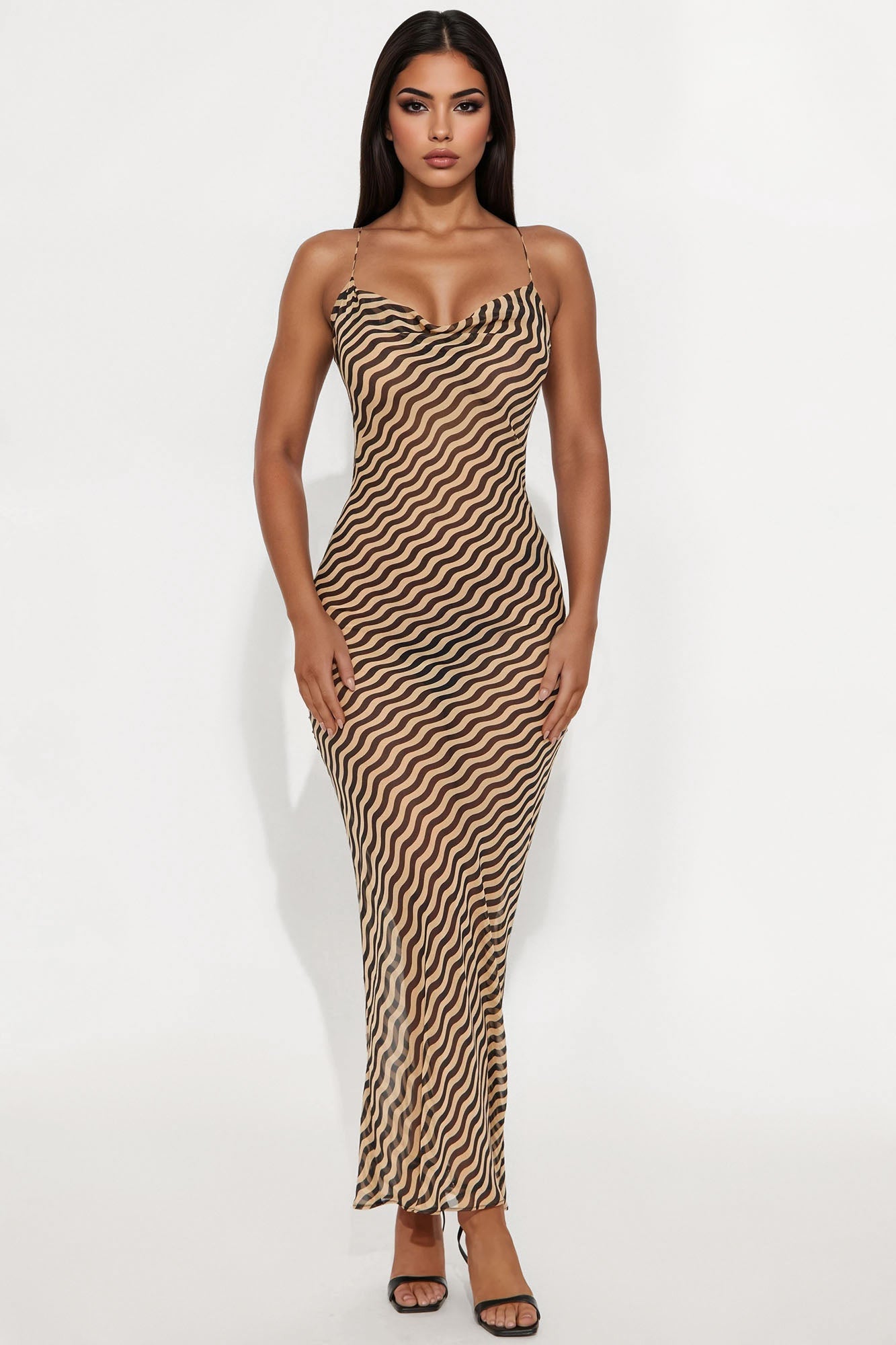 All Night Long Chiffon Maxi Dress - Black/Brown
