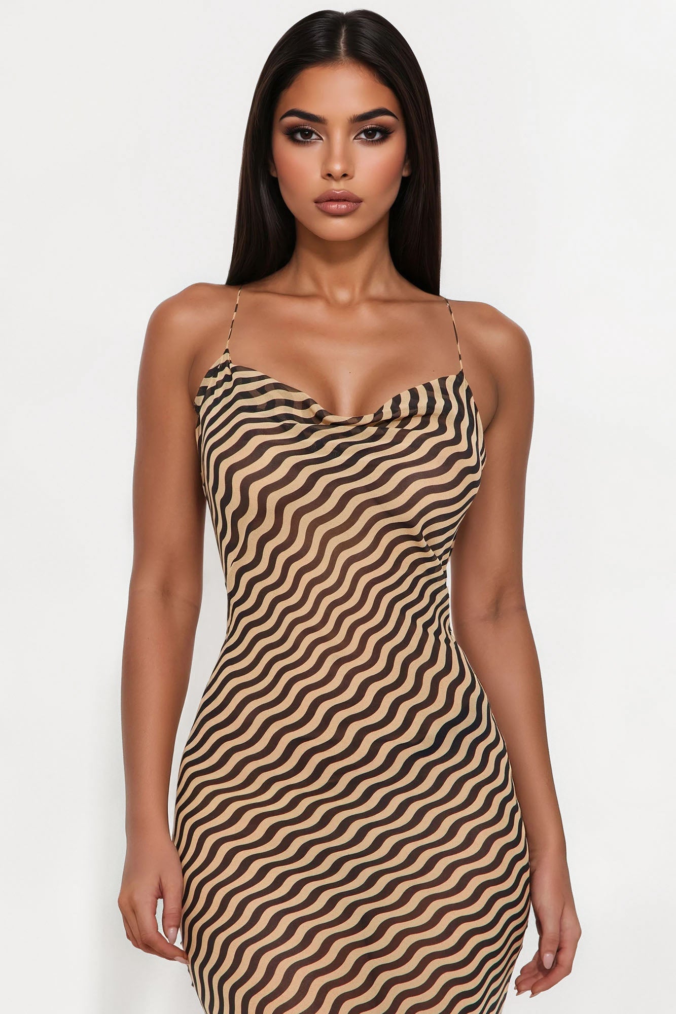 All Night Long Chiffon Maxi Dress - Black/Brown