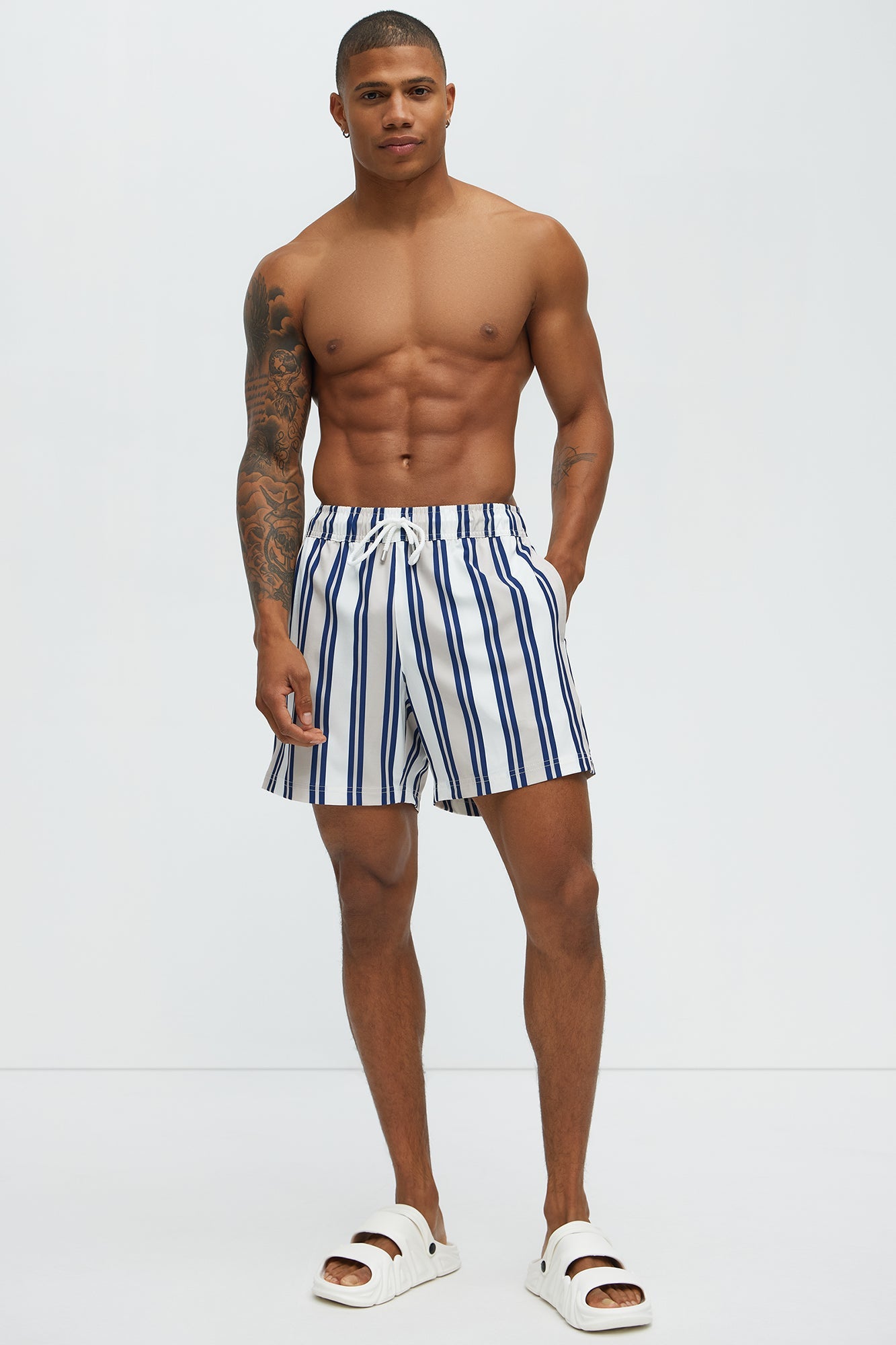 All Over Striped Striped Swim Mid Trunk - Blue/combo