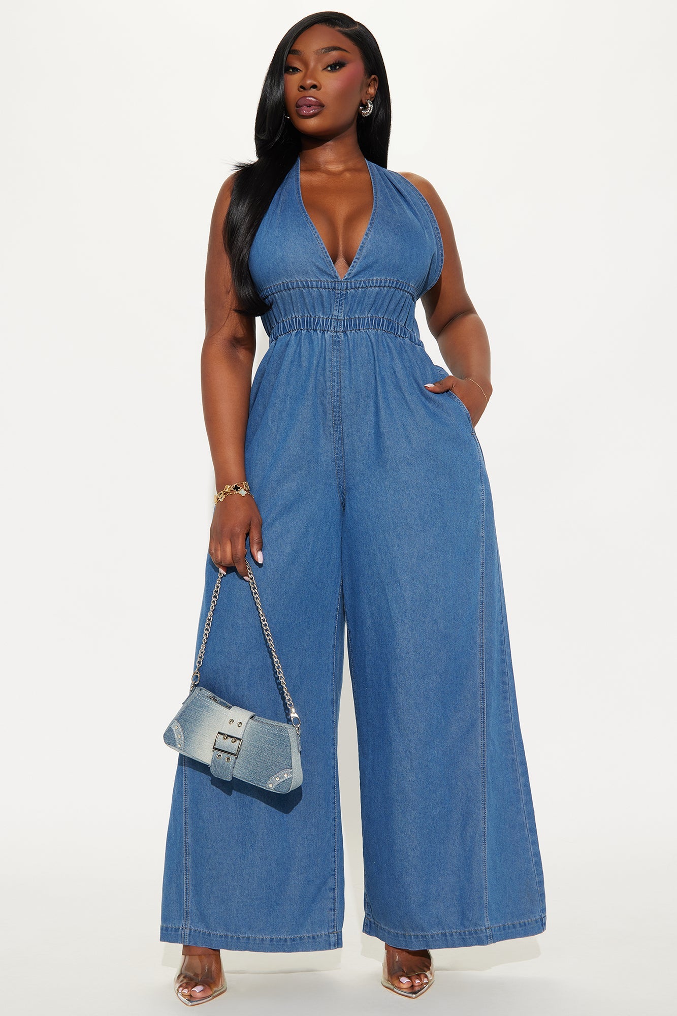 Natalia Denim Wide Leg Jumpsuit - Medium Wash