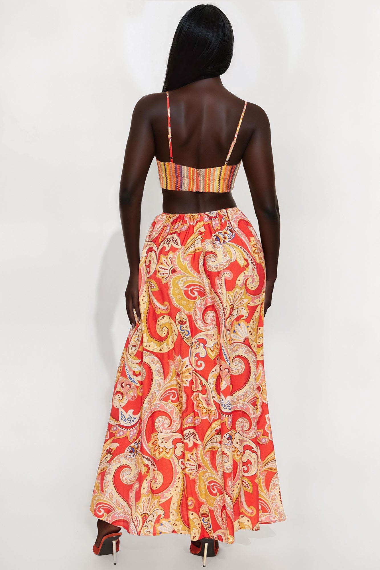 Valerie Cut Out Satin Maxi Dress - Tomato Red/combo