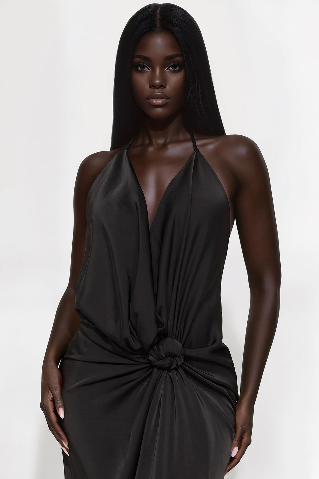 Evening Bliss Backless Satin Maxi Dress - Black
