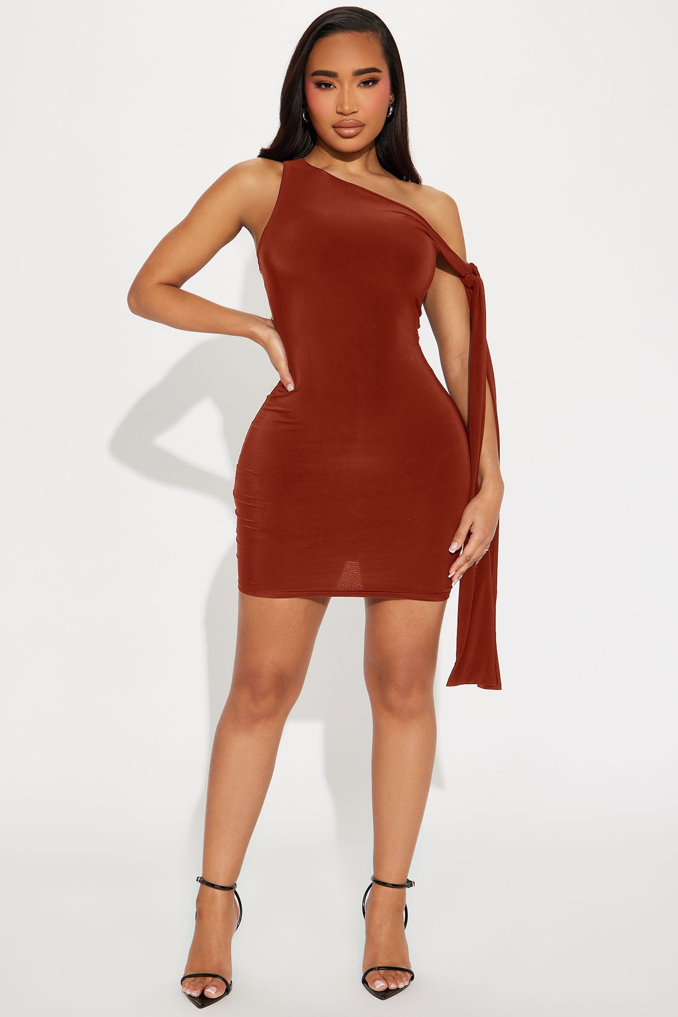 Olympia One Shoulder Mini Dress - Rust