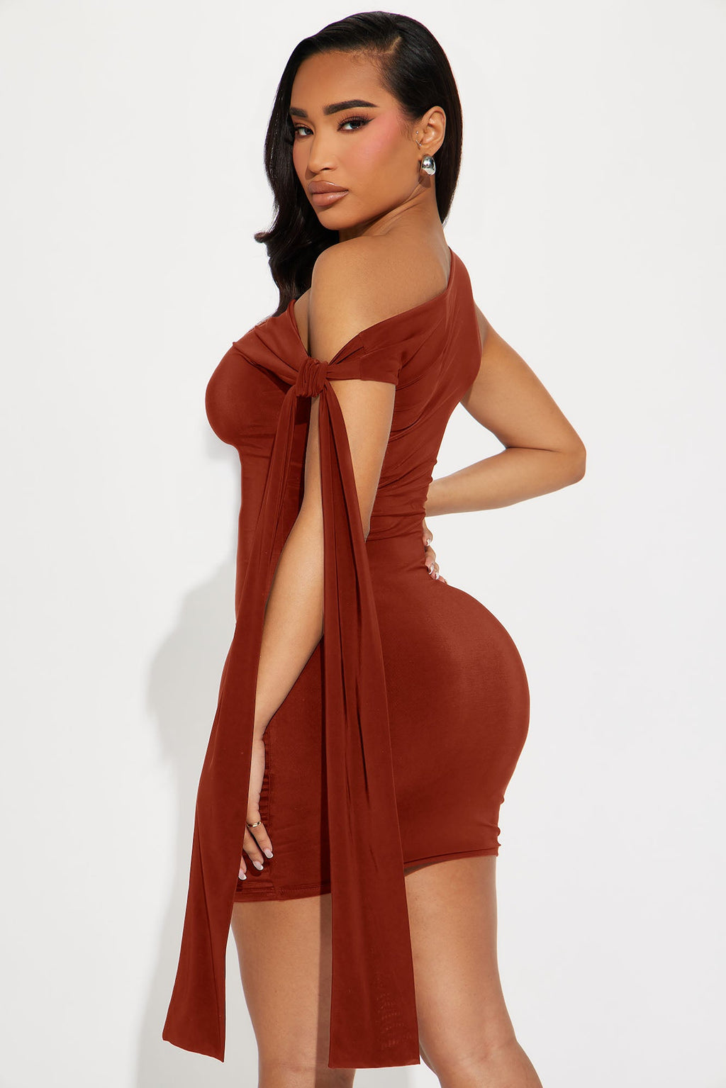 Olympia One Shoulder Mini Dress - Rust