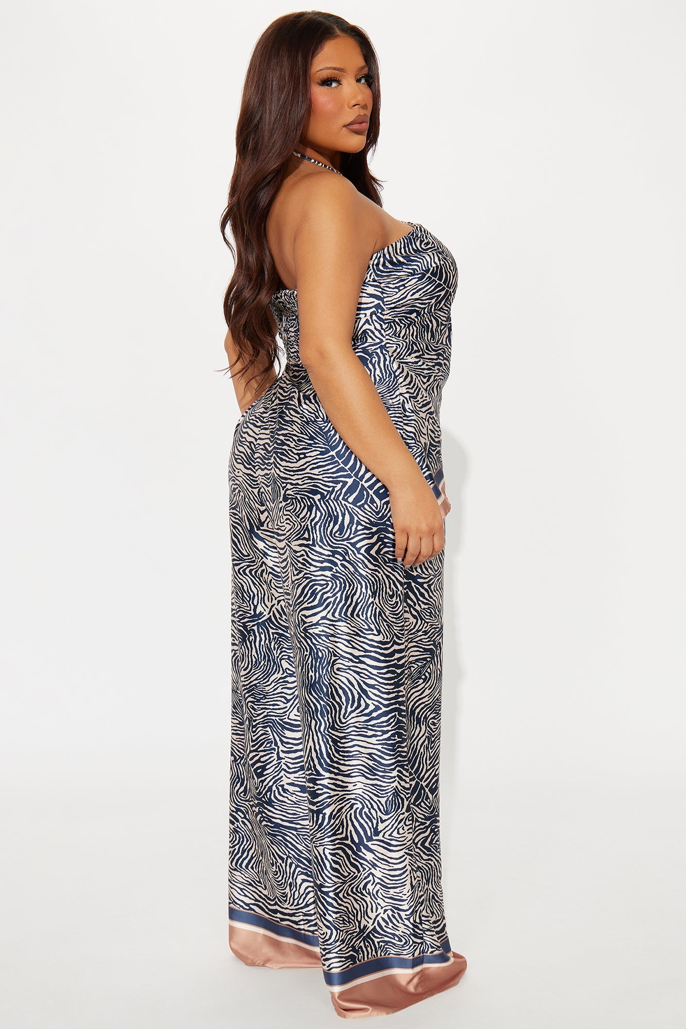 Moment In Paradise Strapless Satin Jumpsuit - Navy/combo