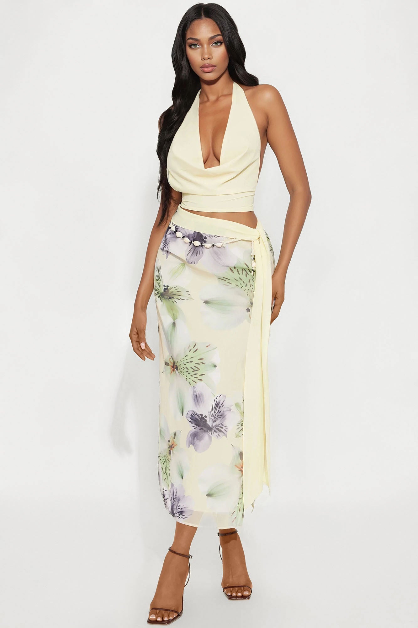 Celestial Bloom Skirt Set - Yellow/combo