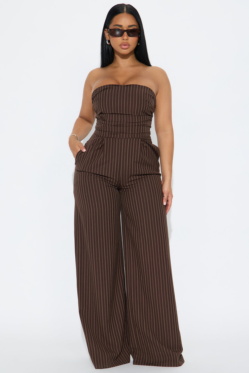 Palm Of My Hand Pinstripe Jumpsuit - Brown/combo