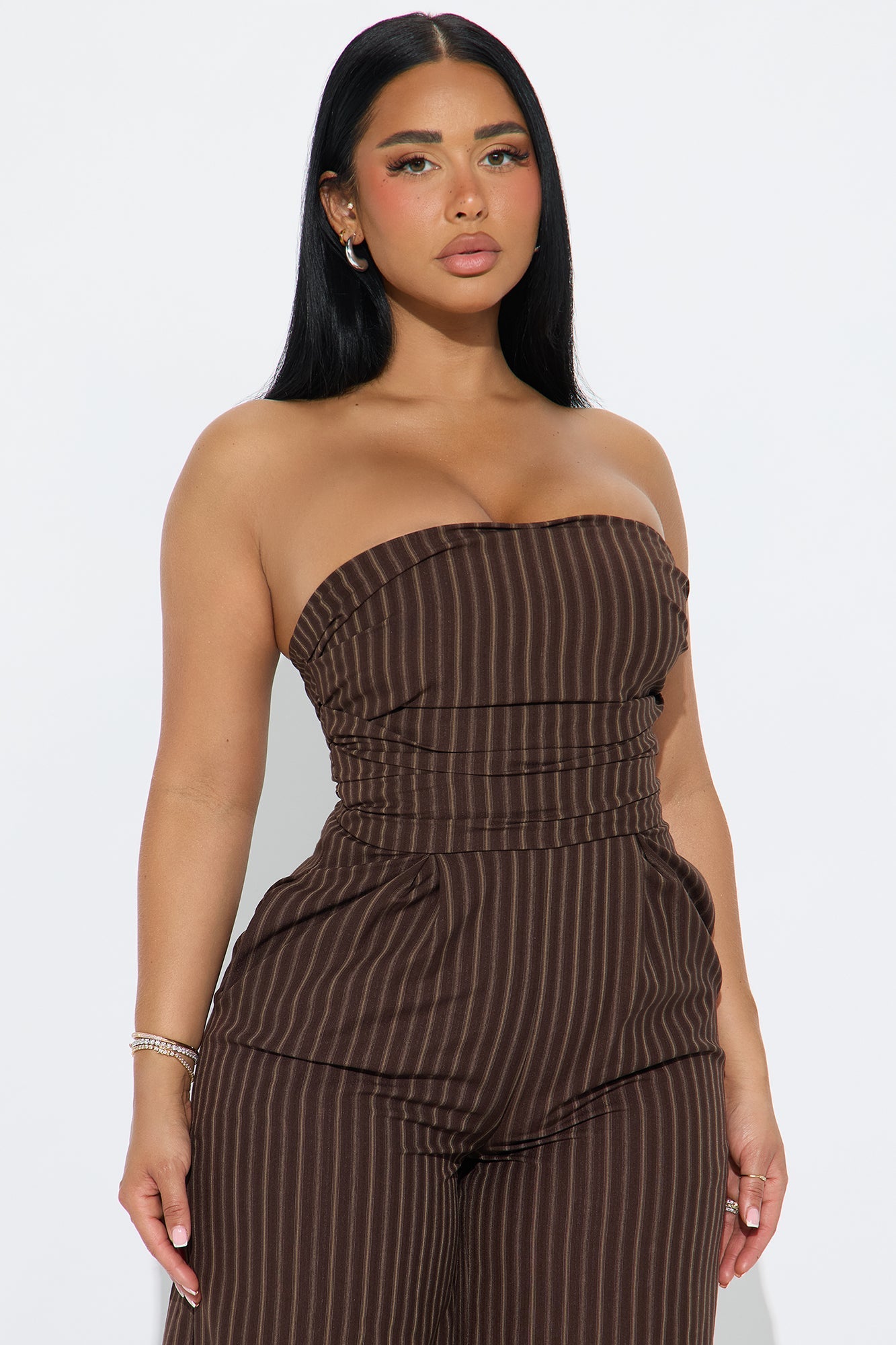 Palm Of My Hand Pinstripe Jumpsuit - Brown/combo