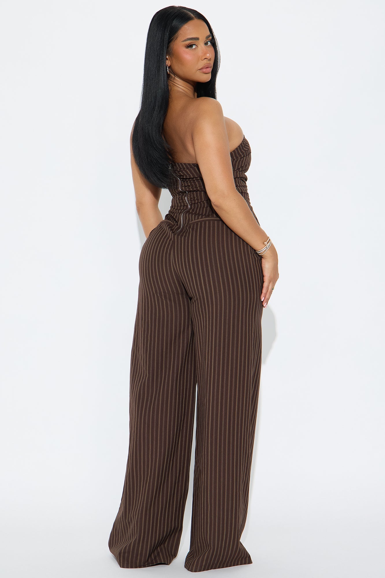Palm Of My Hand Pinstripe Jumpsuit - Brown/combo