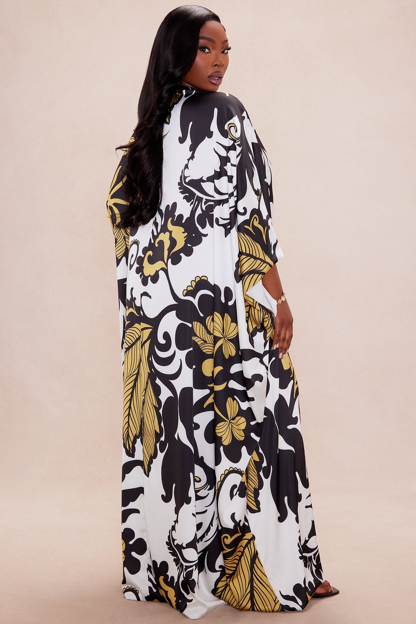 Adima Embellished Satin Kaftan - Gold/combo