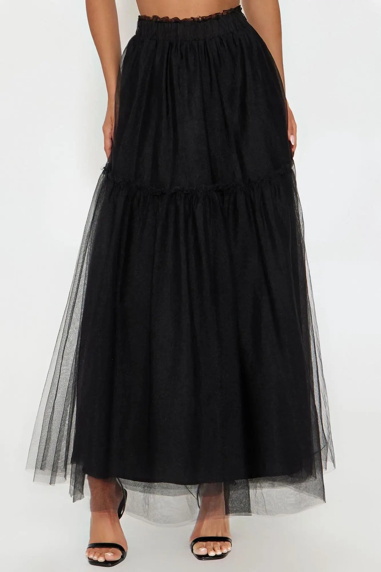 Vivian Sheer Tulle Maxi Skirt - Black 