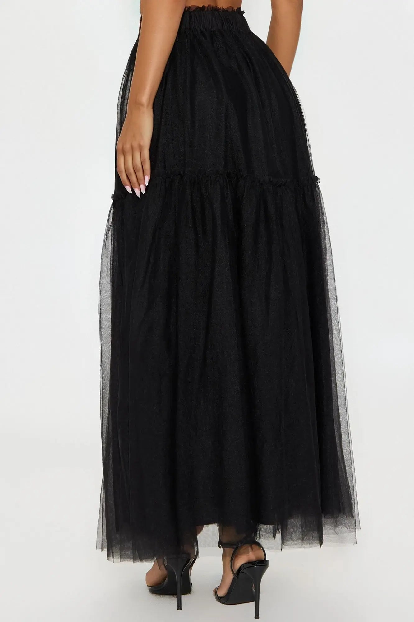 Vivian Sheer Tulle Maxi Skirt - Black 