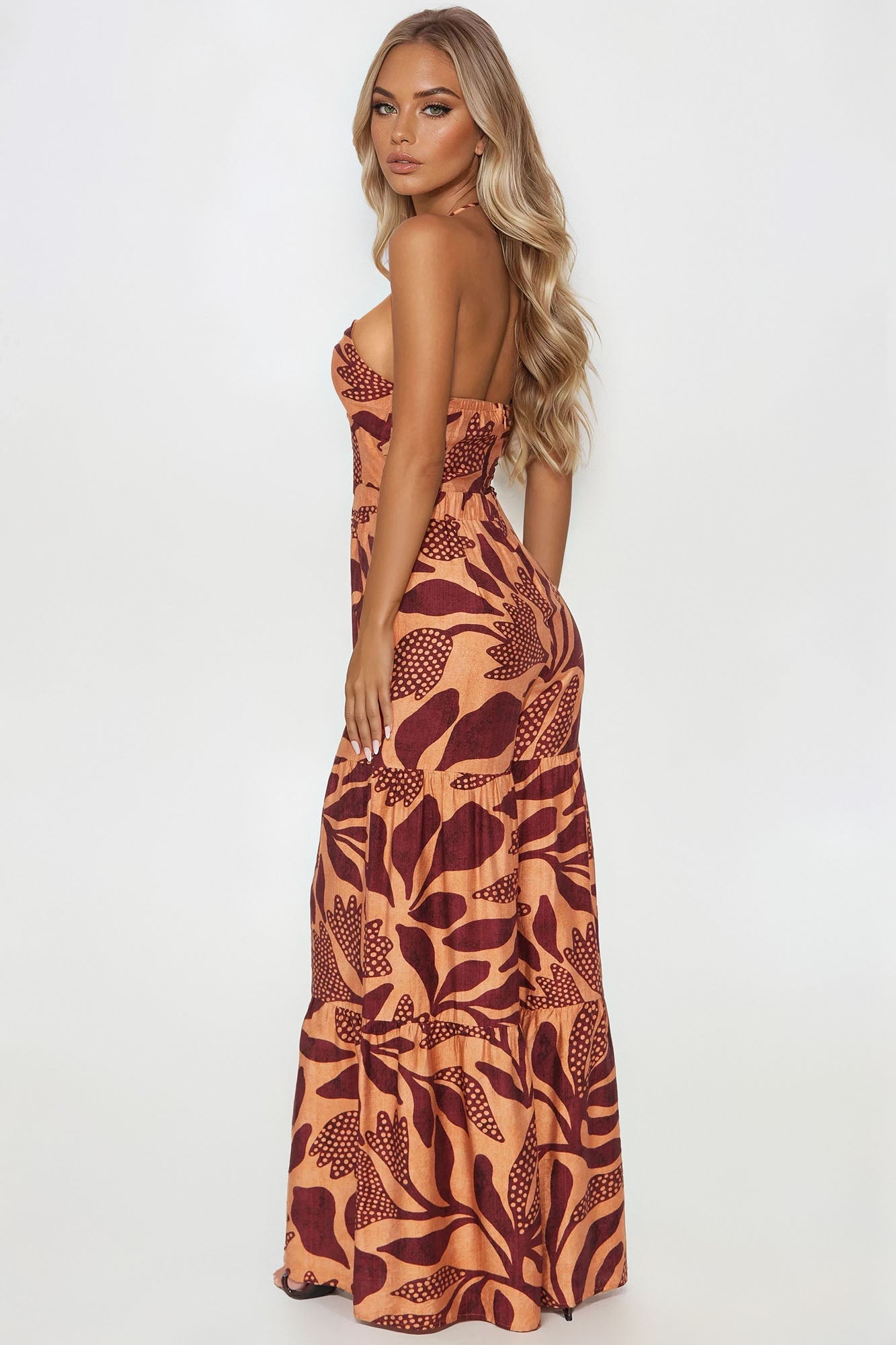 Nora Halter Wide Leg Jumpsuit - Orange/combo