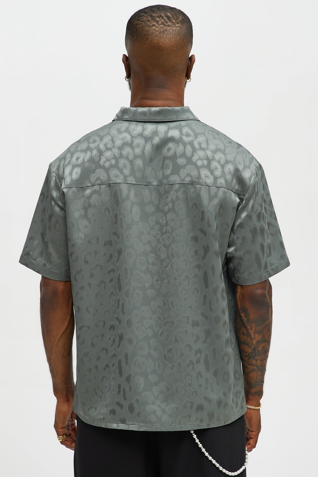 Satin Leopard Button Up Shirt - Grey