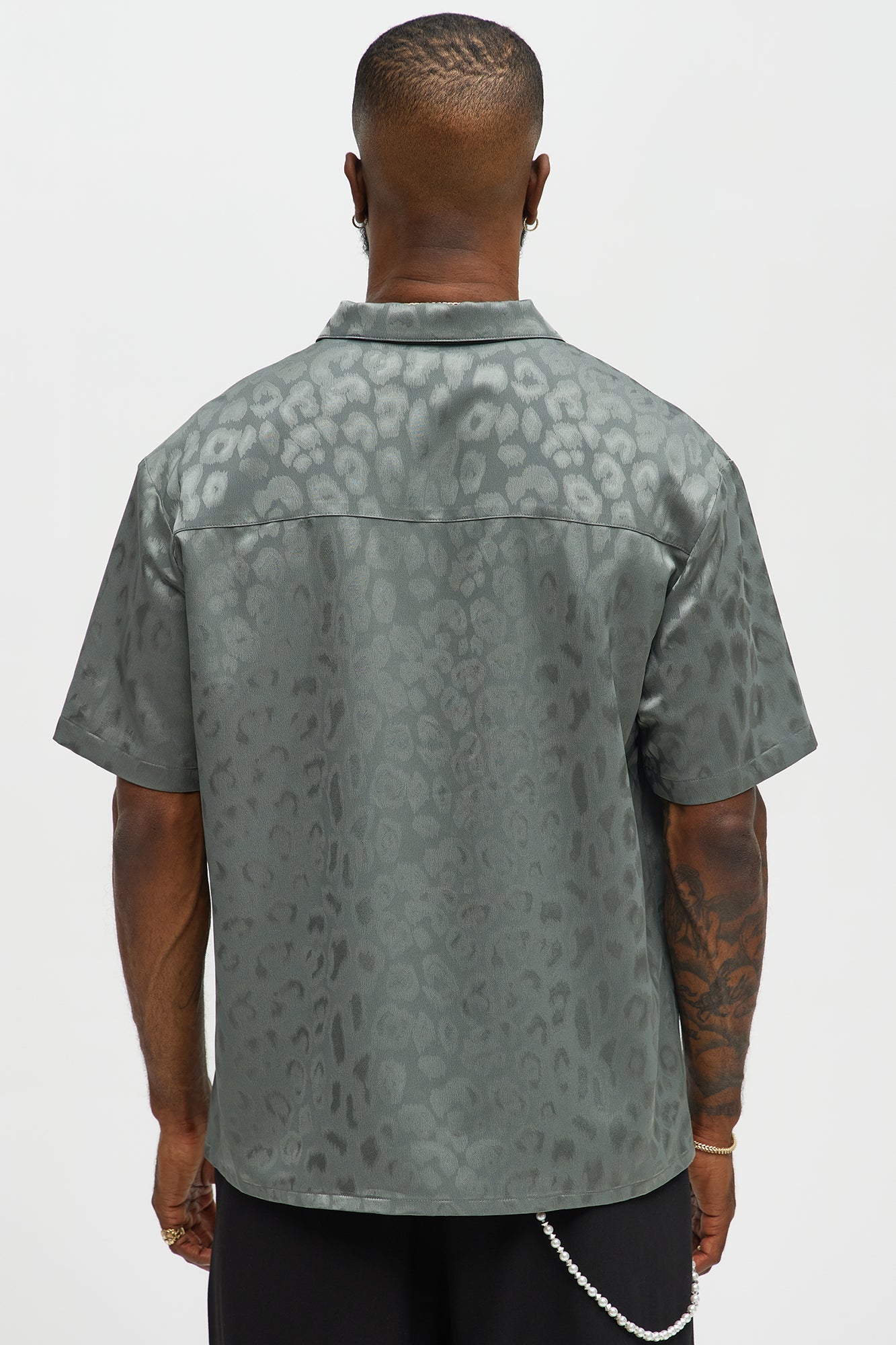 Satin Leopard Button Up Shirt - Grey