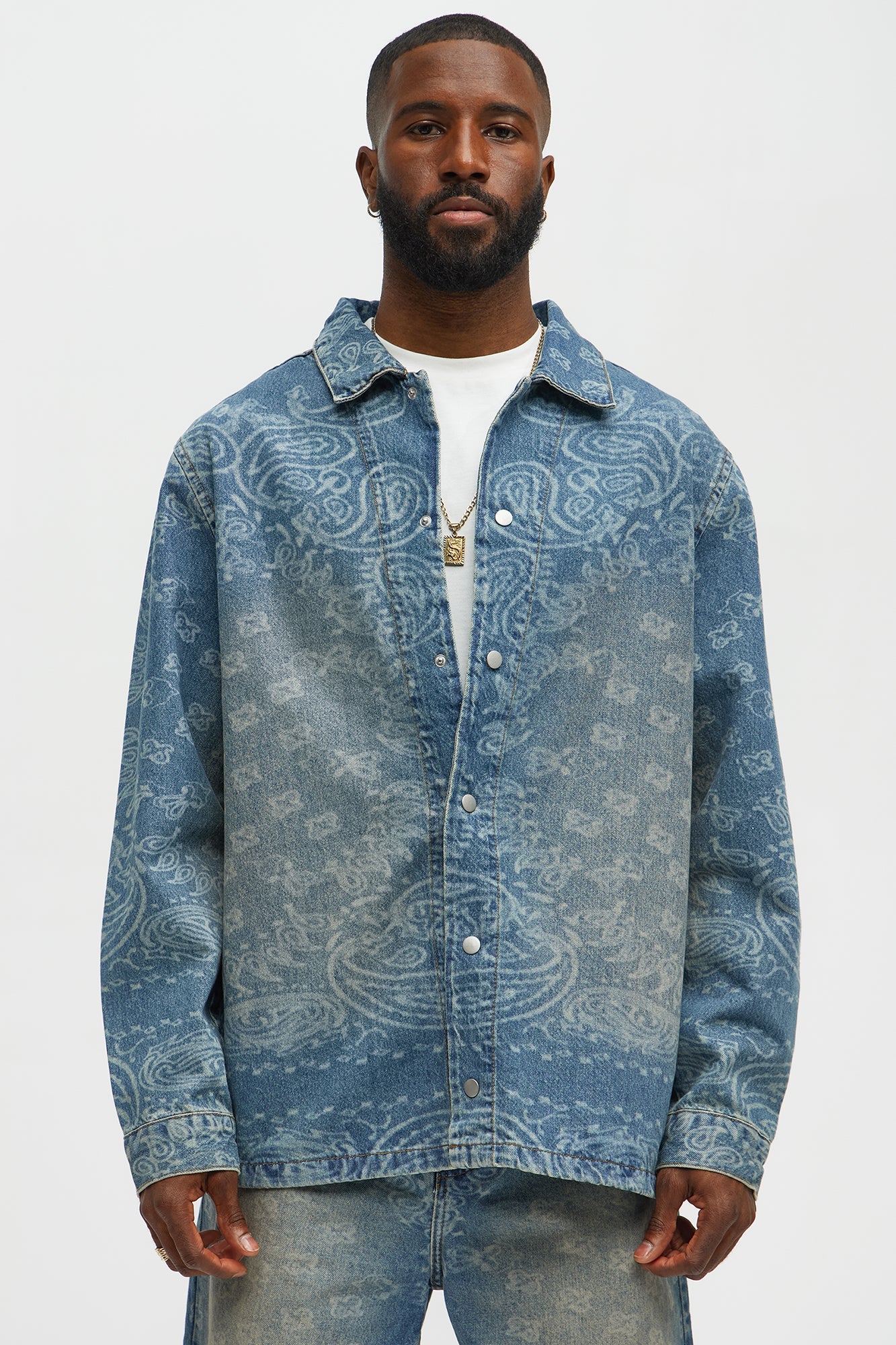 Paisley Last Denim Button Up Shirt - Medium Wash