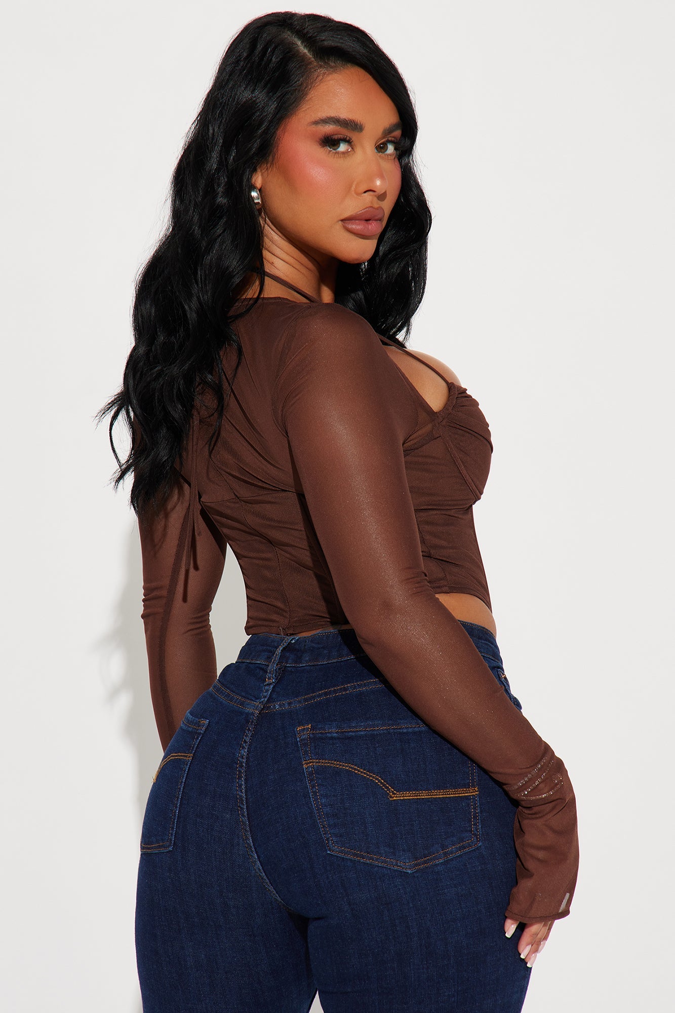 Melanie Mesh Corset Top - Brown